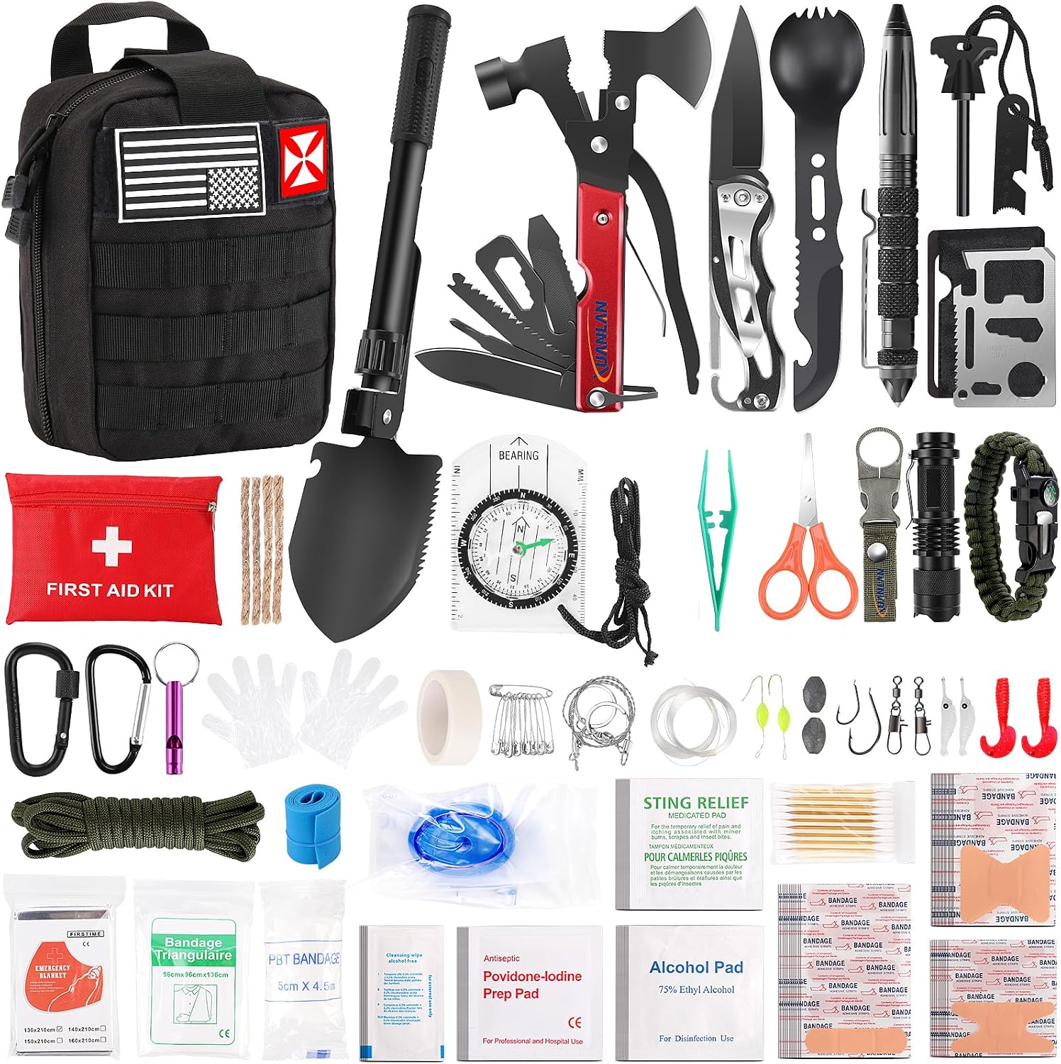 Survival First Aid Kit, 248PCS Survival Tools Camping Essentials Tactical Gear Emergency Trauma Medical Supplies Packed in a MOLLE Pouch, Saber Card