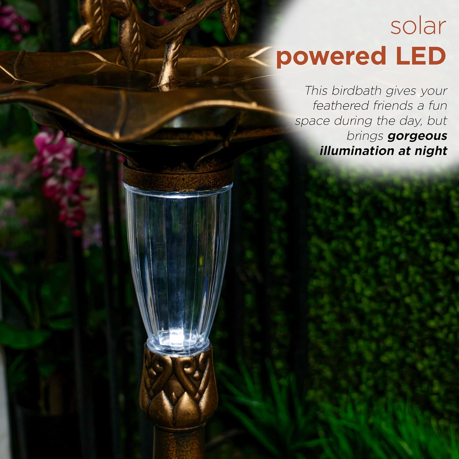 Alpine Corporation | 31" Tall Outdoor Birdbath with 2 Bird Figurines — Shallow and Wide Bird Feeder, Bronze Garden Accent