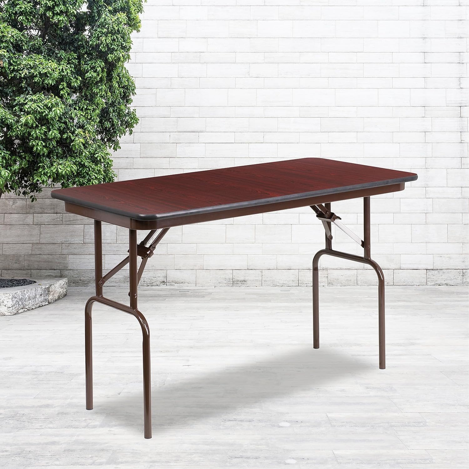 Flash Furniture 4 ft Laminate Folding Banquet Table, Mahogany | Durable Construction, Commercial Use