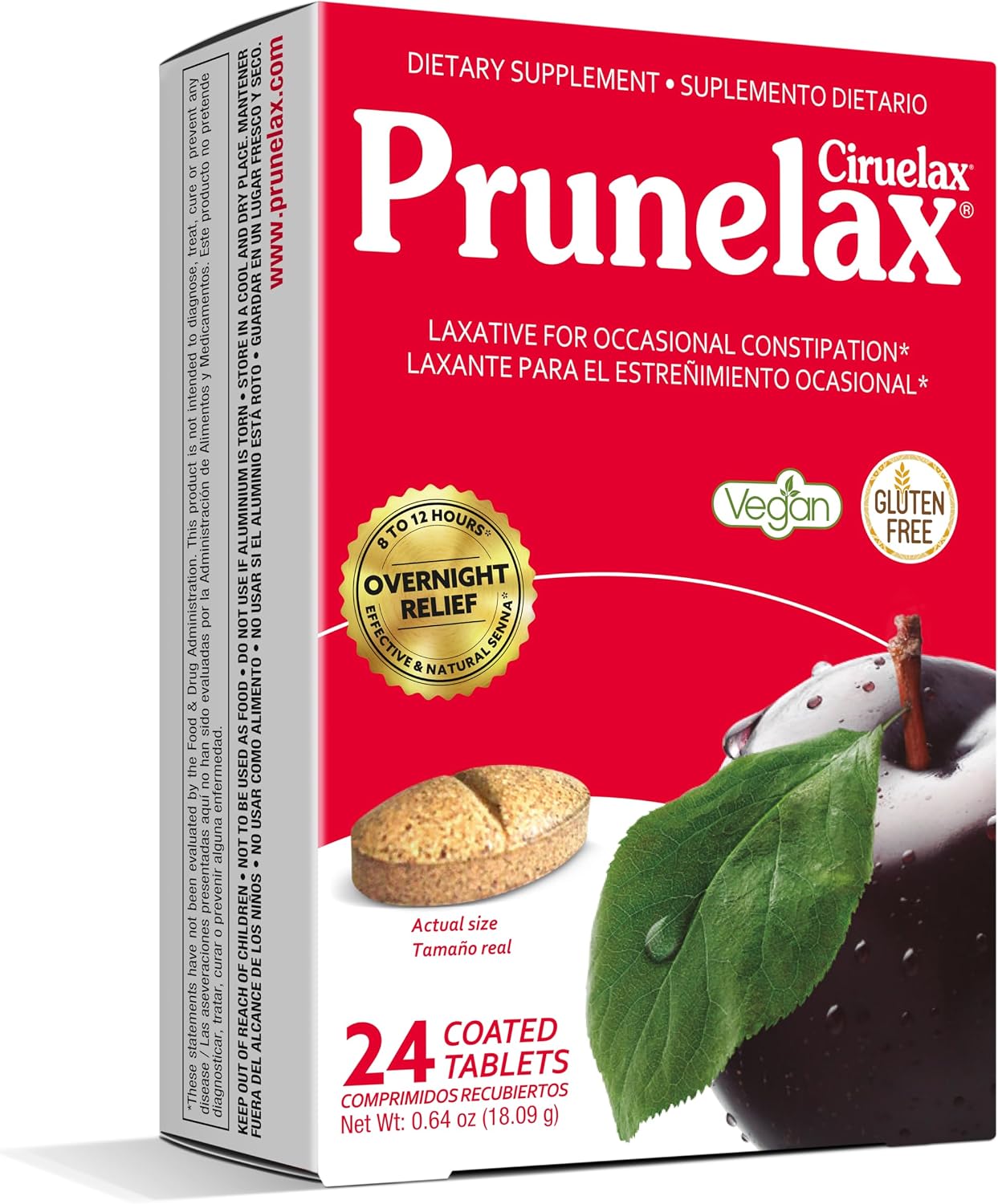 Prunelax Ciruelax Regular Strength Laxative Mini Tablets - Overnight Relief for Occasional Constipation, Senna Extract, Vegan & Gluten-Free