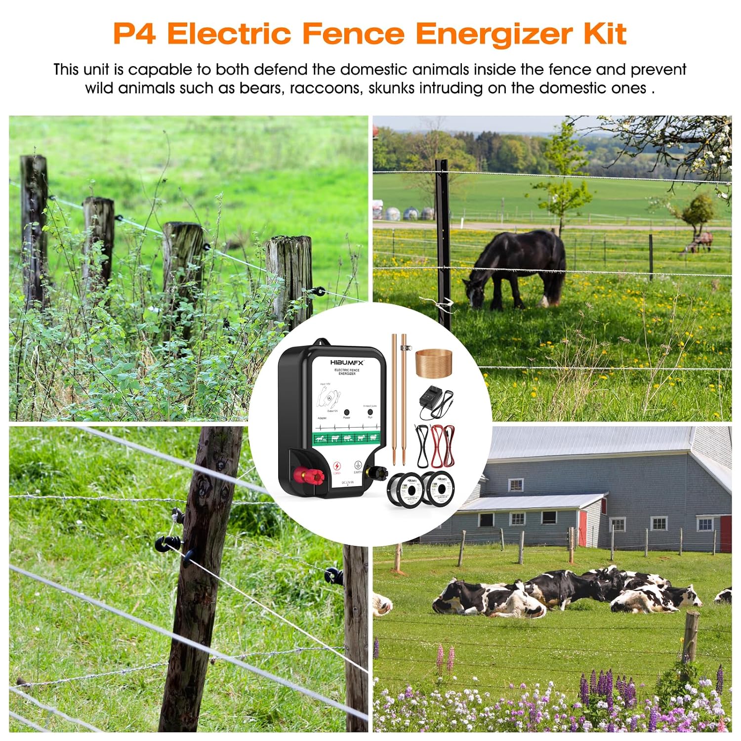 P4 Electric Fence Energizer Smart Fencing System with grounding Systems kit and Wiring Kits, Ideal for Poultry, Livestock