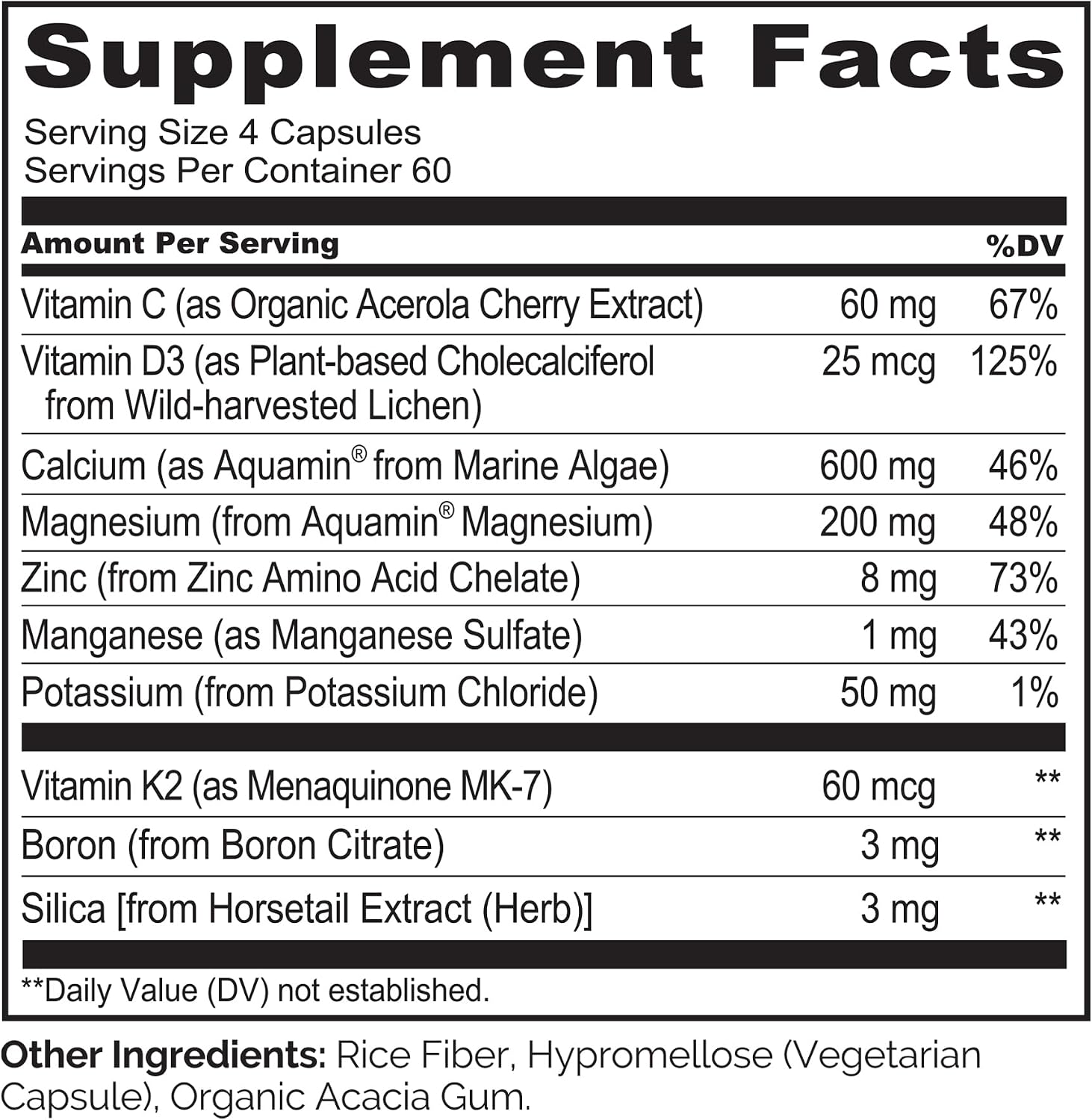 NATURELO Calcium Supplement with Vitamin C, D3, K2, 120 Vegetarian Capsules | Magnesium & Zinc for Bone Strength,Plant-Based Calcium 600mg , Non-GMO, Soy & Gluten-Free
