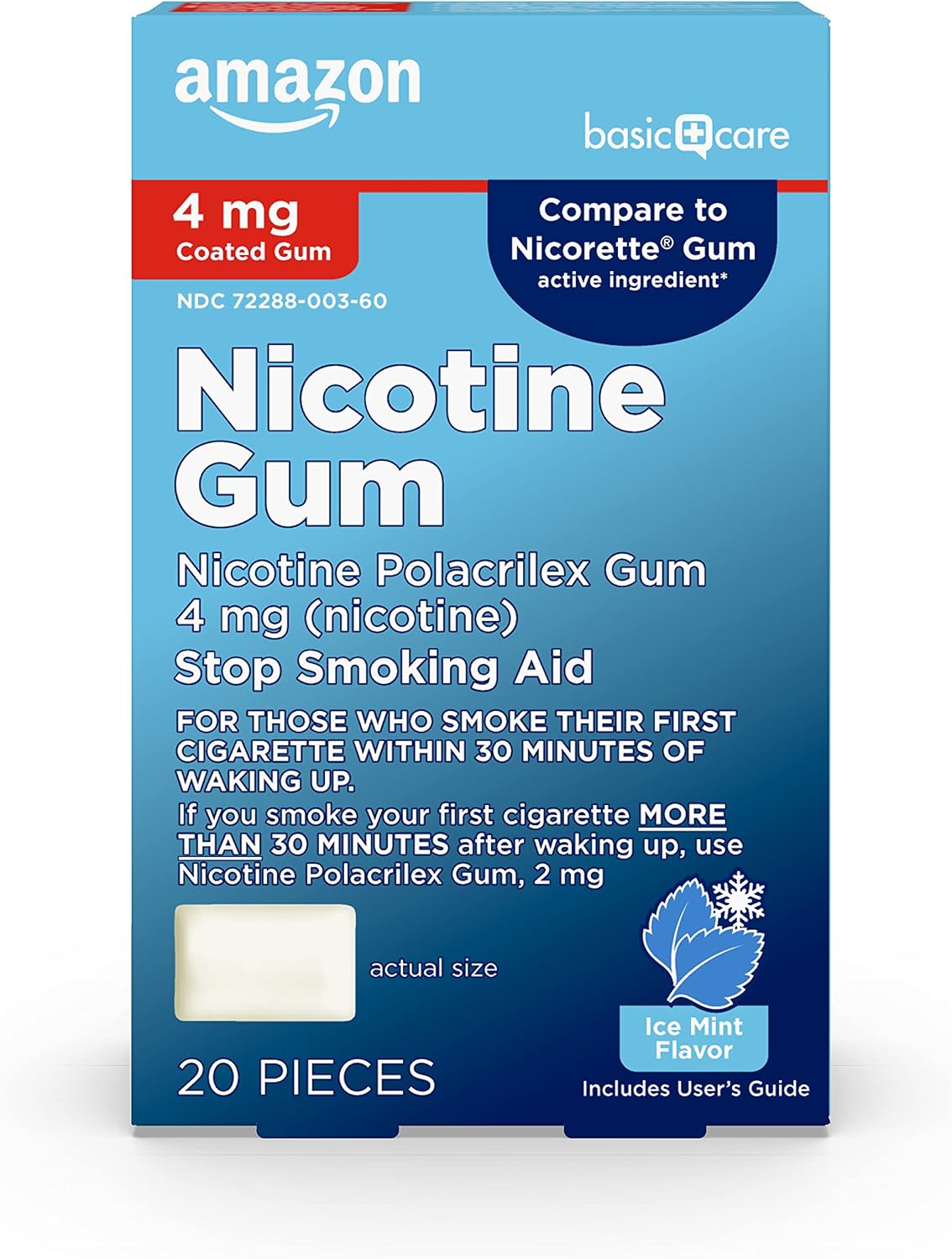 Amazon Basic Care Nicotine Polacrilex Coated Gum 4 mg (nicotine), Cinnamon Flavor, Stop Smoking Aid, Quit Smoking, Reduces Nicotine Cravings, 160 Count