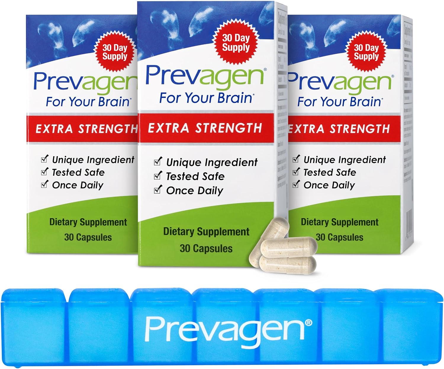 Prevagen Extra Strength with 7-Day Pill Minder, 60 Capsules, 1-Pack | For Your Brain, 2 Month Supply, 20mg Apoaequorin, 50mcg Vitamin D3