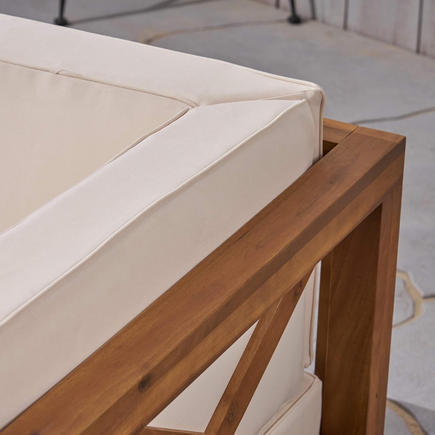GDFStudio Outdoor Sectional Loveseat Set | 2-Seater | Acacia Wood | Water-Resistant Cushions | Teak and Beige