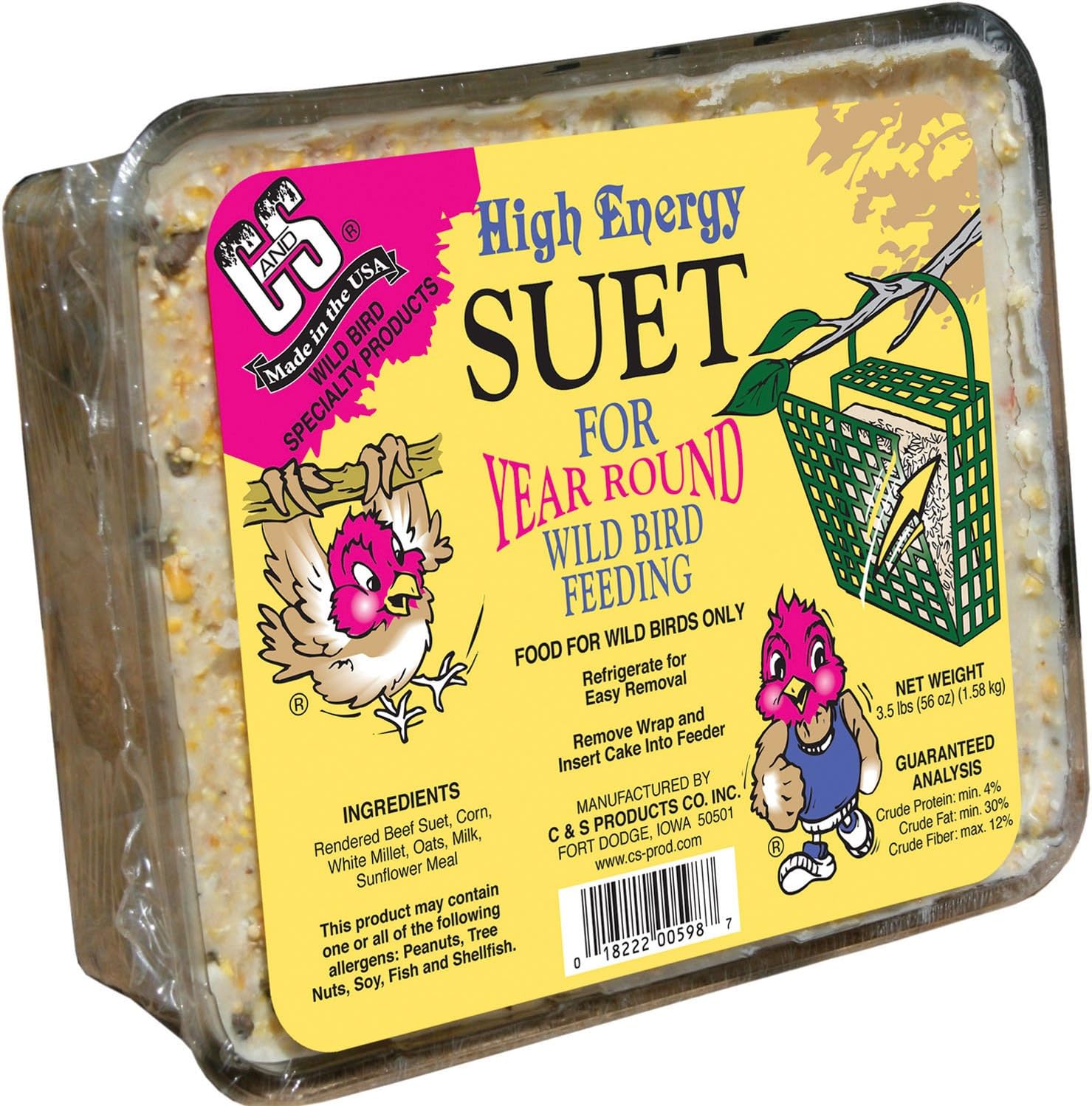 C&S Products High Energy Assorted Species Wild Bird Food Beef Suet 56 oz.