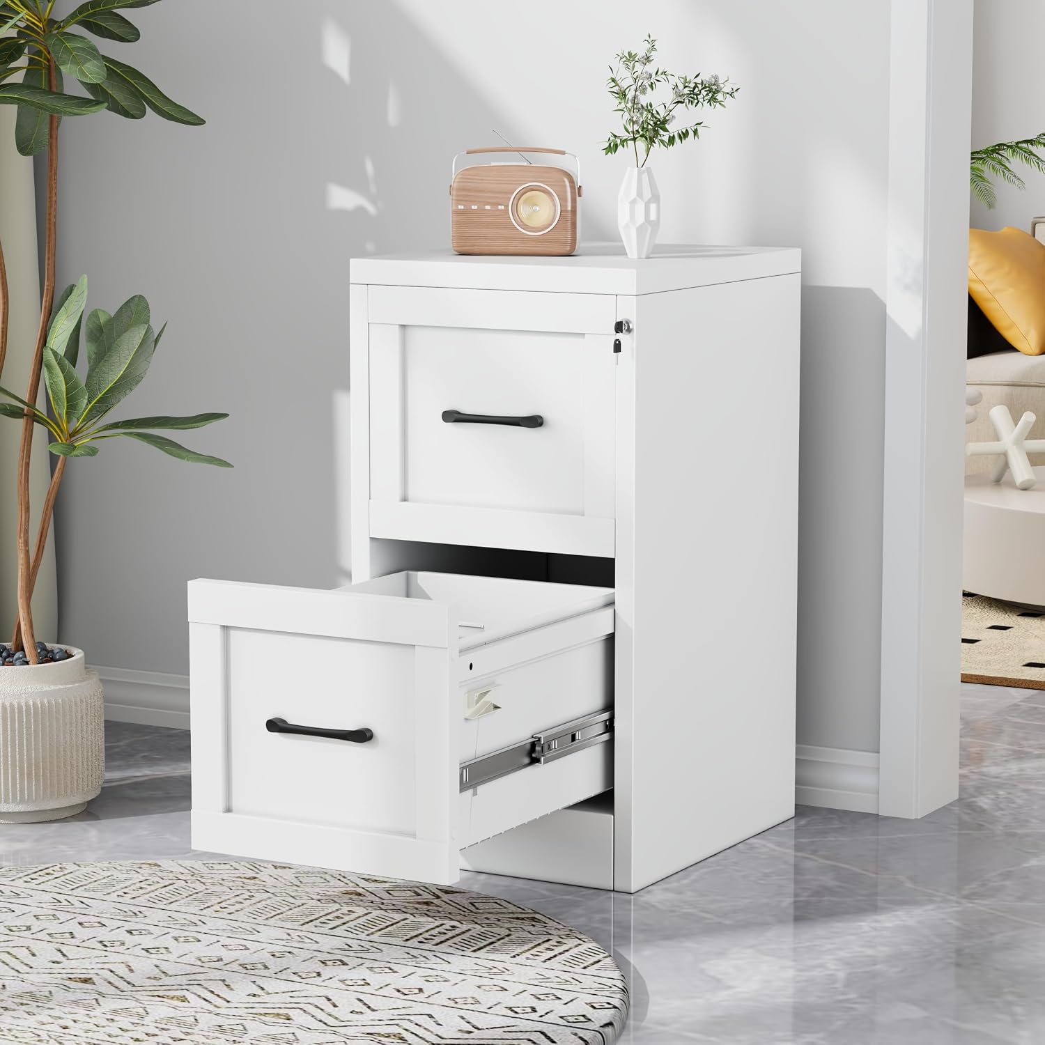 3 Drawer File Cabinet, Office Mobile Filing Cabinet, Printer Stand | All-in-One Office Storage, 3 Storage Drawers, 2 Adjustable Shelves, Lockable Cabinet, 4 Casters, 46.5-Inch Top