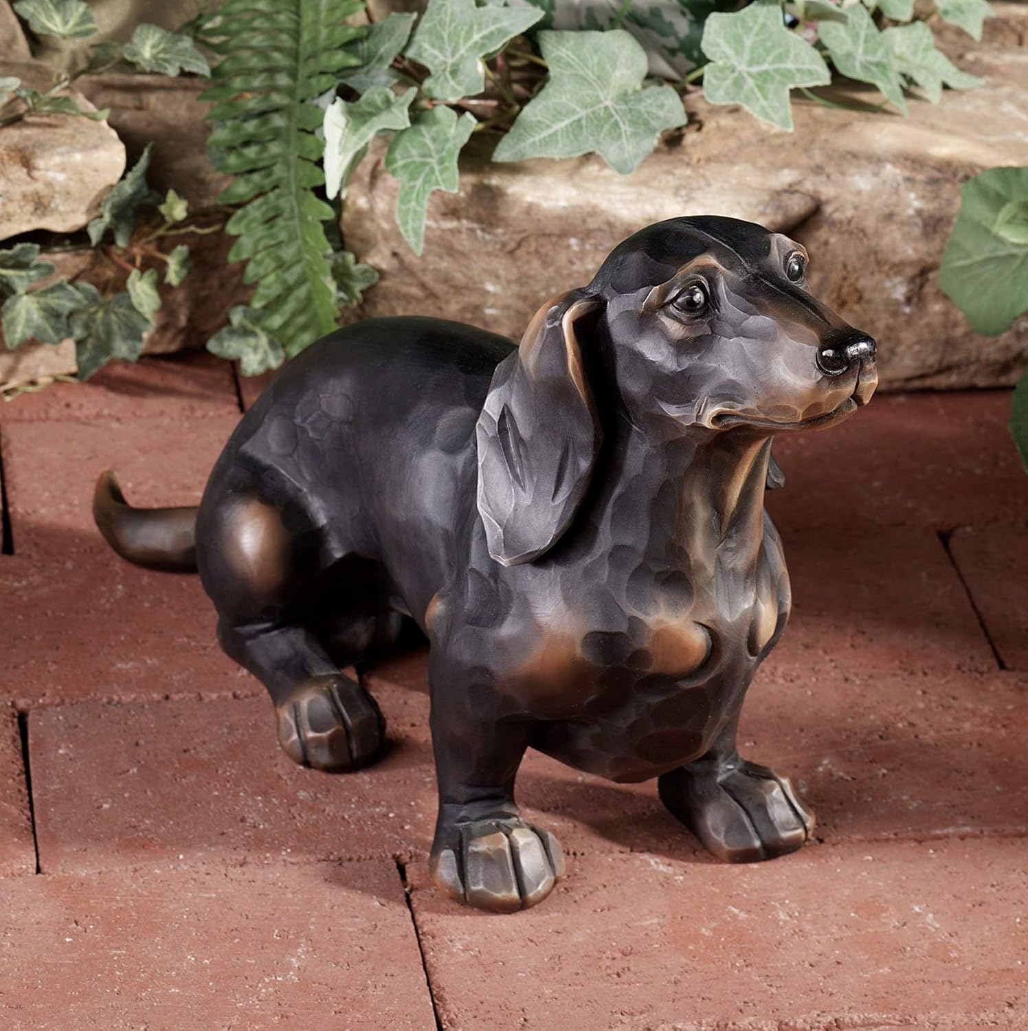 Touch of Class Morning Walk Dachshund Table Sculpture - Resin - Black, Grown - Weiner Dog Statue for Bedroom, Living Room, Office, Garden, Patio