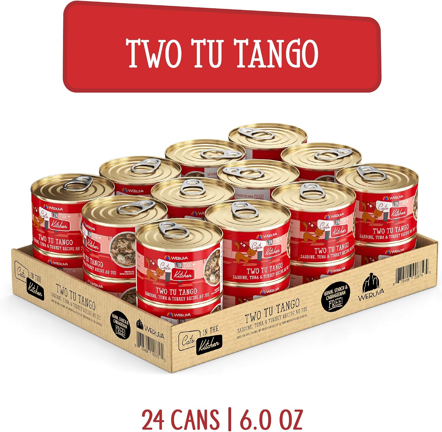 Weruva Cats in the Kitchen, Two Tu Tango with Sardine, Tuna & Turkey Au Jus Cat Food, 6oz Can (Pack of 24)
