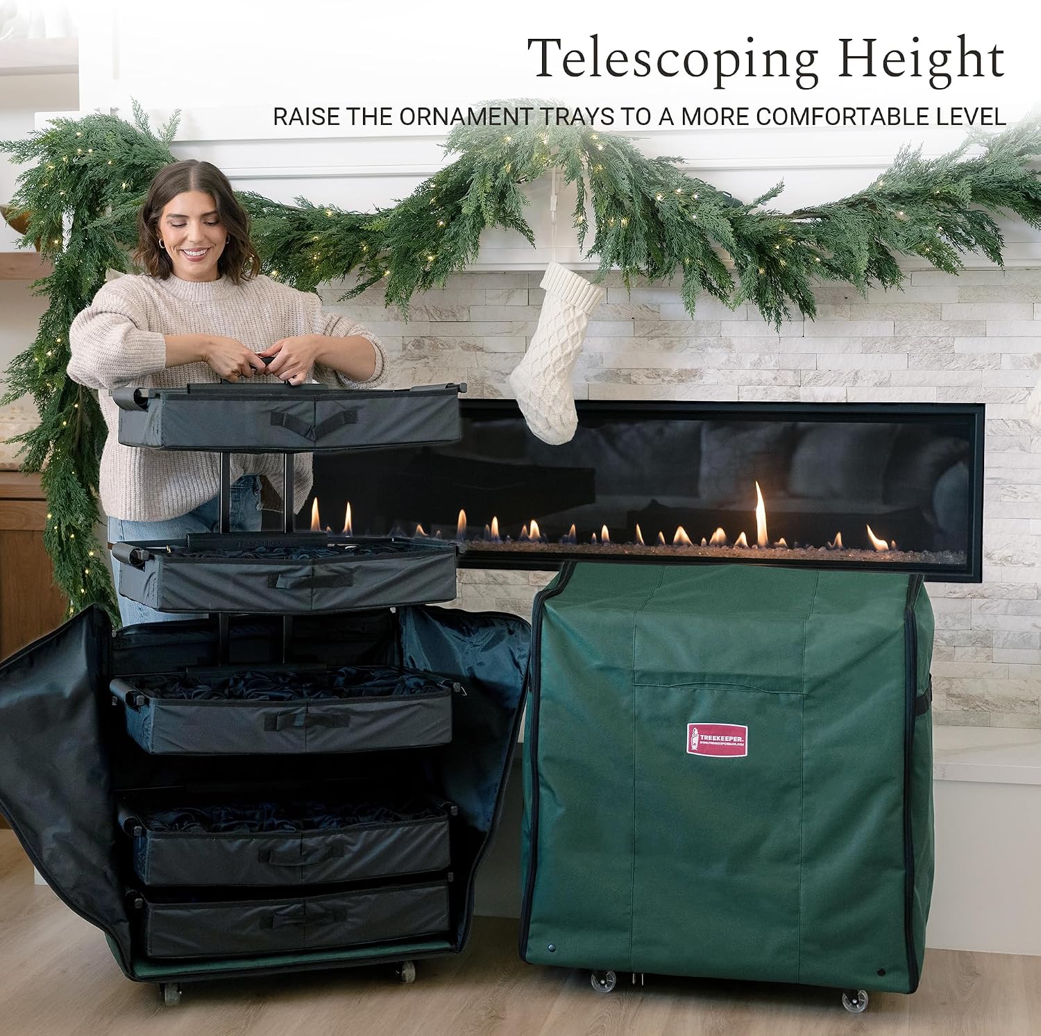 [TreeKeeper Telescoping Christmas Ornament Storage Box with Dividers] - Adjustable Organizer Holds 120 Ornaments up to 4 Inches Tall by Nearly Any Width and Length | 5 Removable Trays with Separators | Ornament Keeper, Holds Ornaments up to 4 Inches Tall…