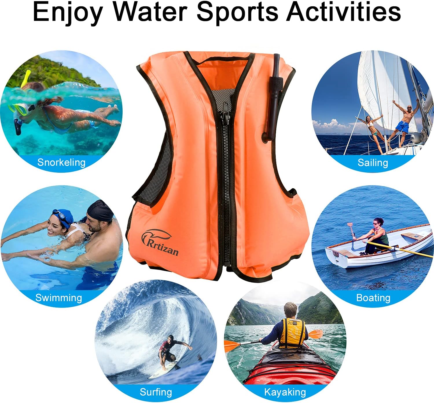 Rrtizan Inflatable Snorkel Vest for Adult, Travel Snorkeling Vest for Swimming, Snorkeling, Paddleboarding, Swim Vest Adult Suitable for 90-220lbs