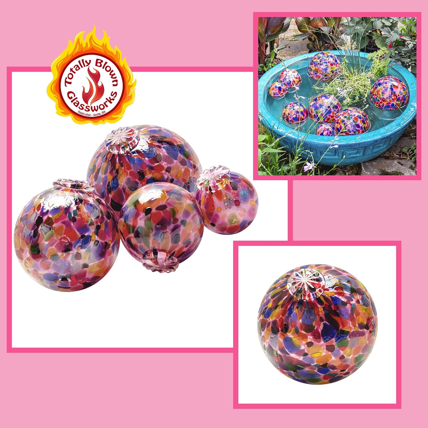 Totally Blown Glassworks Pond Float. Handmade Blown Glass, Garden Gazing Ball, Table Centerpiece