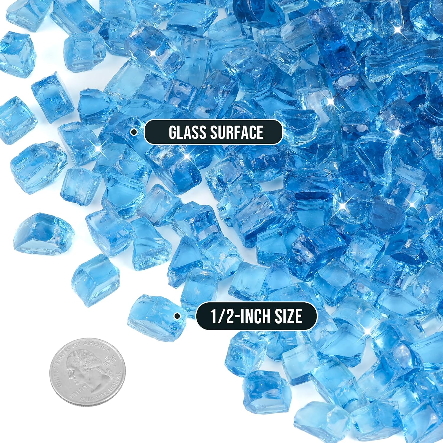 Skyflame 1/4" Pacific Blue Regular Fire Glass for Fire Pit Fireplace