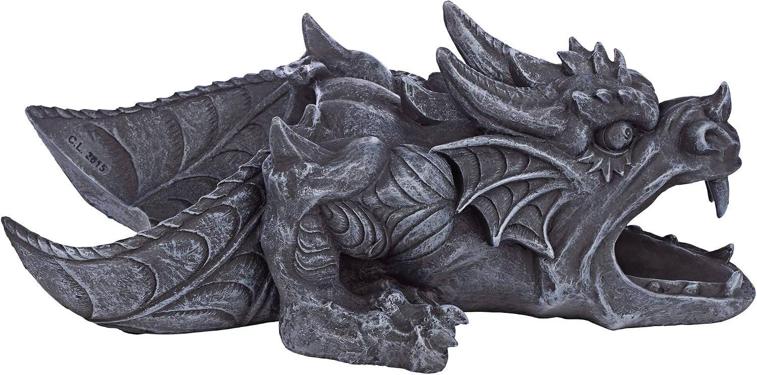 Design Toscano Roland the Gothic Gargoyle Gutter Guardian Rain Downspout Extension Outdoor Statue, 10 Inch Long, Cast Stone Resin, Grey Stone Finish