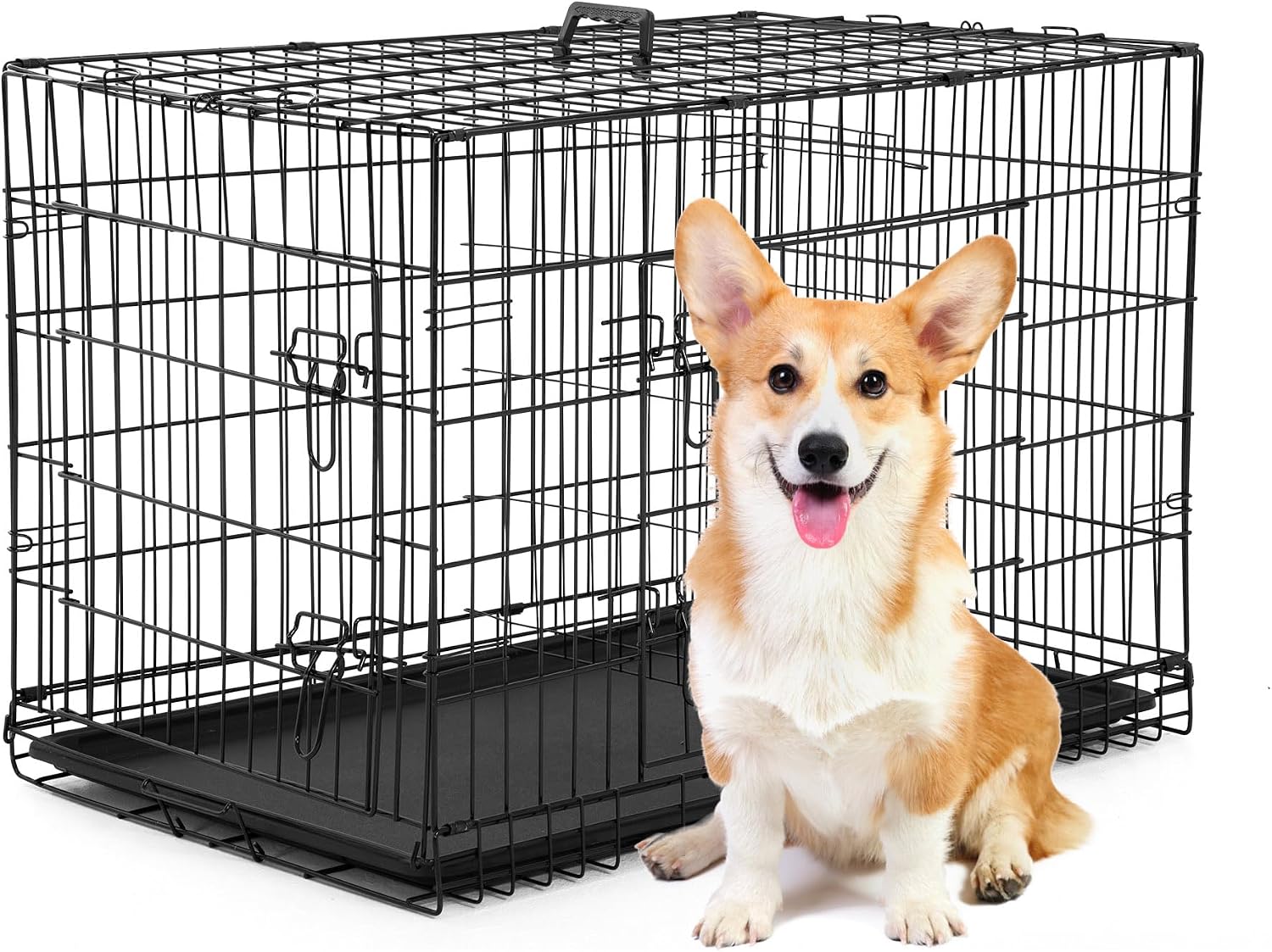 BestPet | Dog Crate | 48" | Black | Foldable Metal Kennel with Double Doors