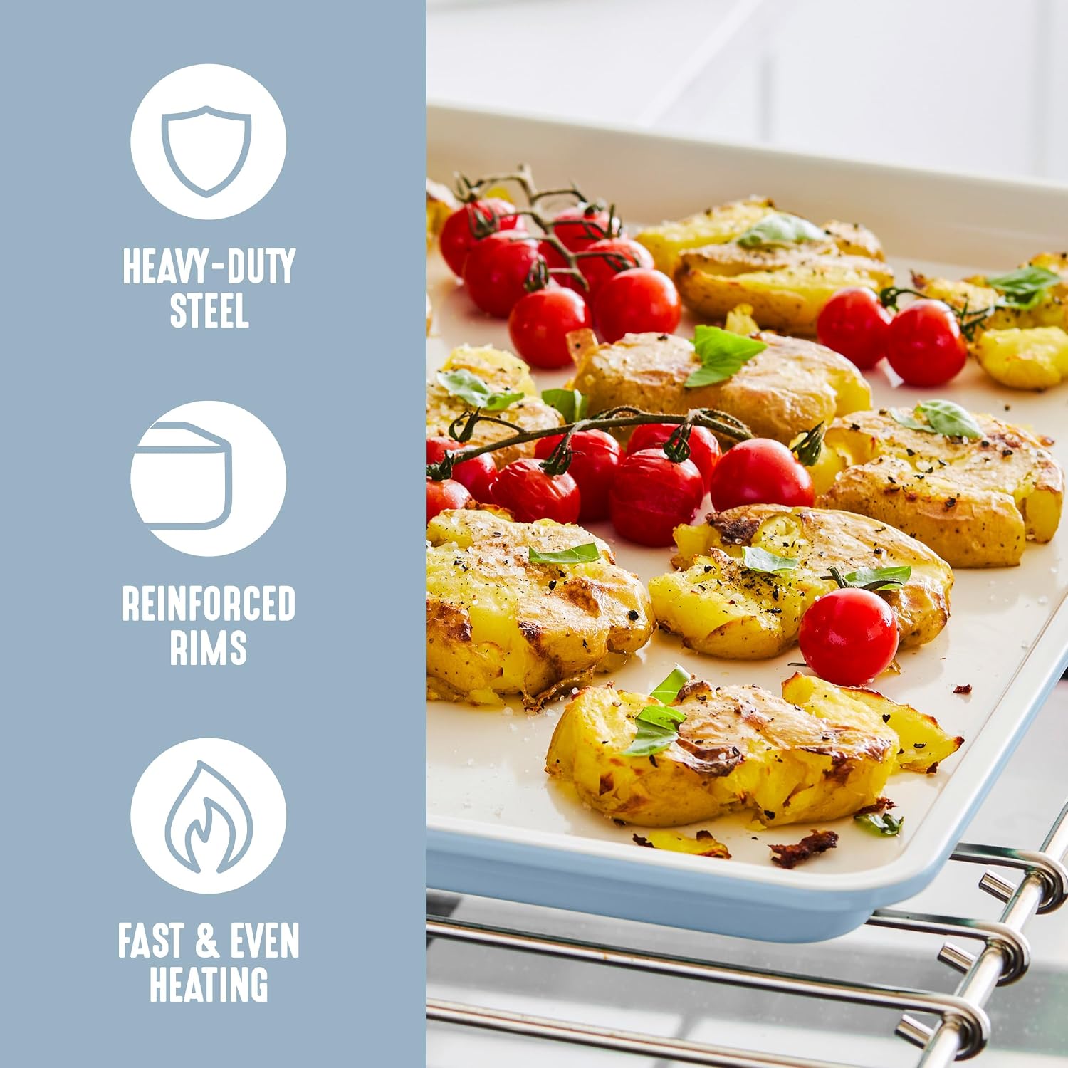 GreenLife 13" x 9" Quarter Sheet Baking Pans, 2 Piece Bakeware Set, PFAS-Free Ceramic Nonstick Rectangular Cookie Trays, Oven Safe to 450°F