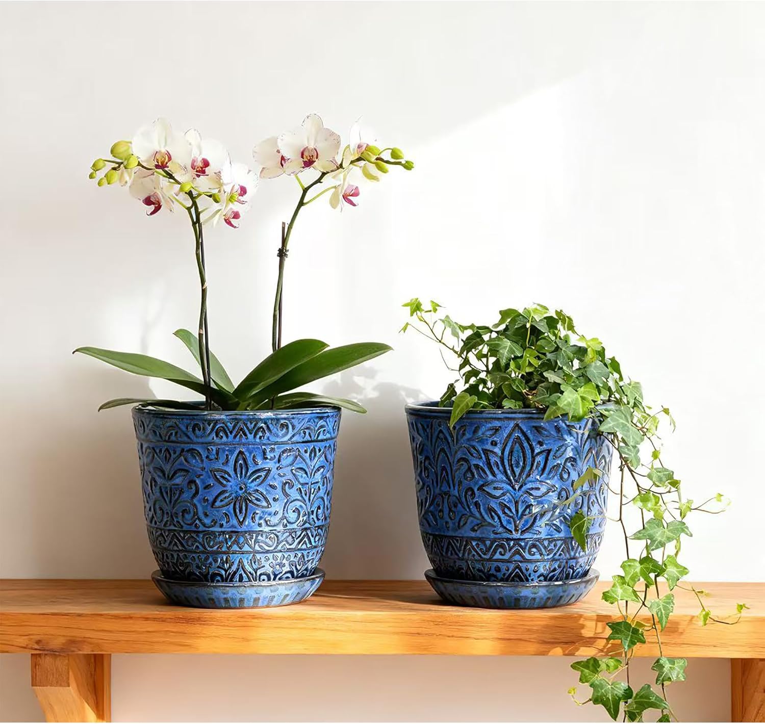 Gepege Ceramic Plant Pots, 6 Inch Indoor Planters with Drainage & Saucers