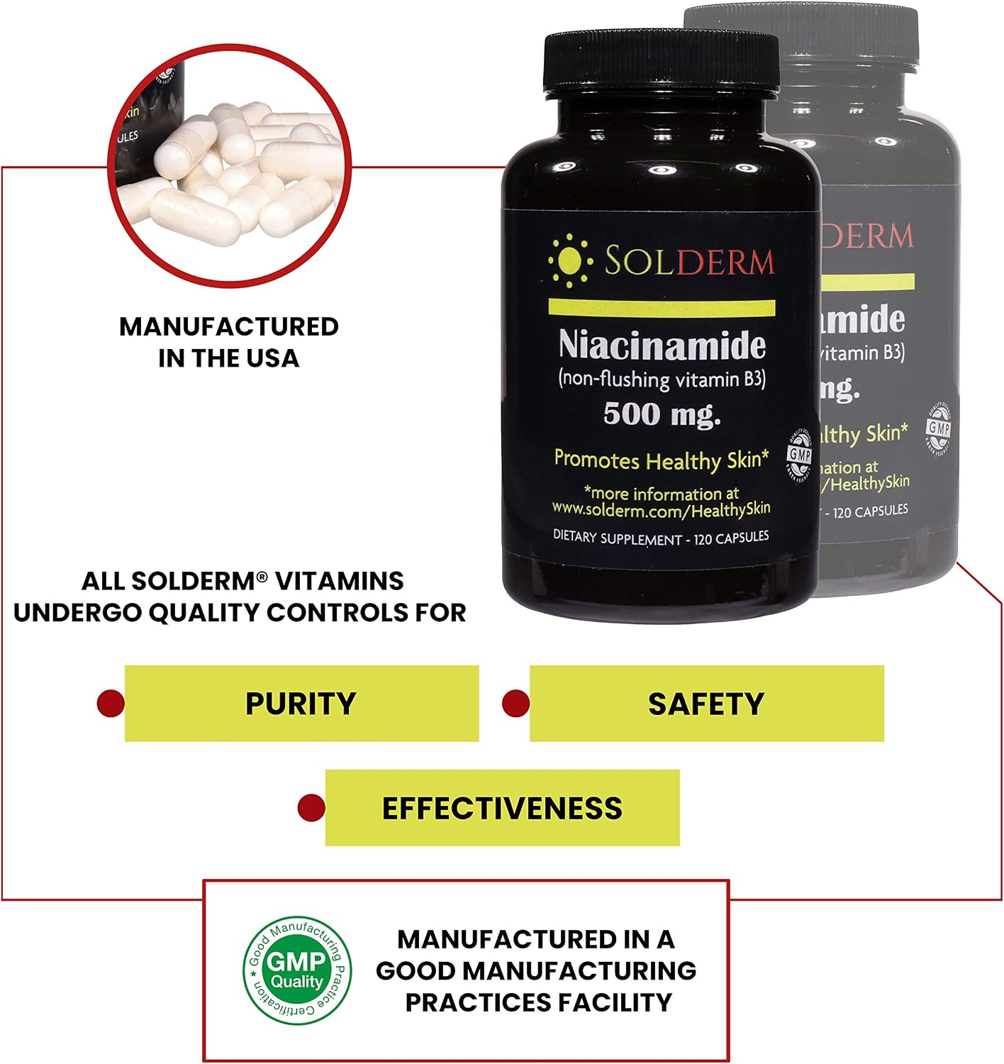 Niacinamide Non-Flushing Vitamin B3 Supplement | Vegetarian and Gluten-Free Vitamin Niacinamide Tablets with Vegetable Cellulose Casings | Promotes