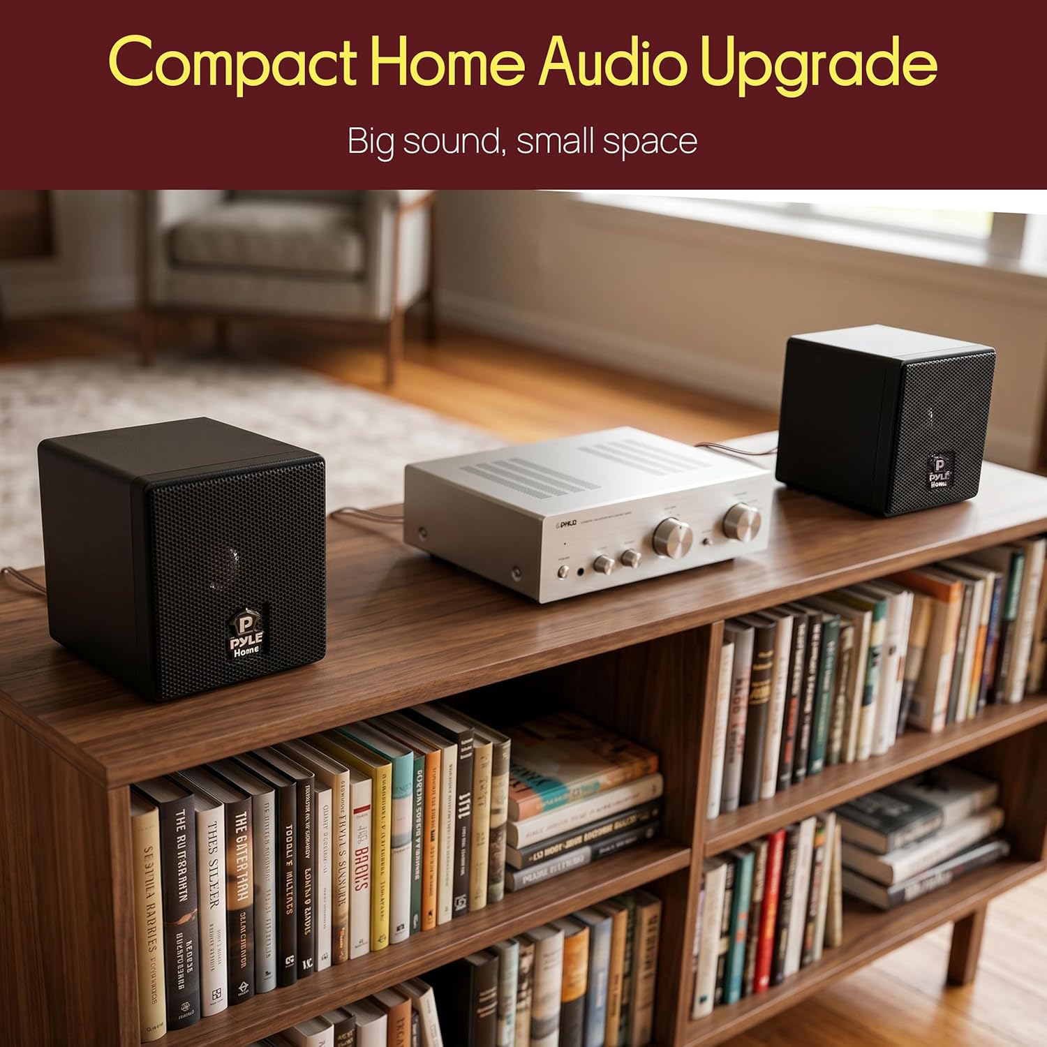 3" Mini Cube Bookshelf Speakers - 100W Small Bookshelf Speakers w/ 3" Paper Cone Driver