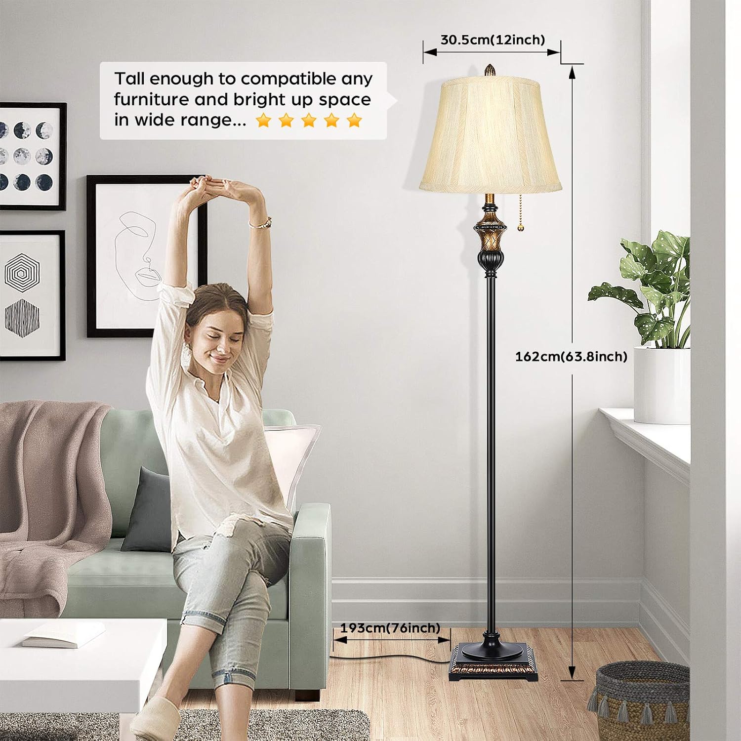 TOBUSA Traditional Floor Lamp, Standing Lamp with Bronze Fabric Shade