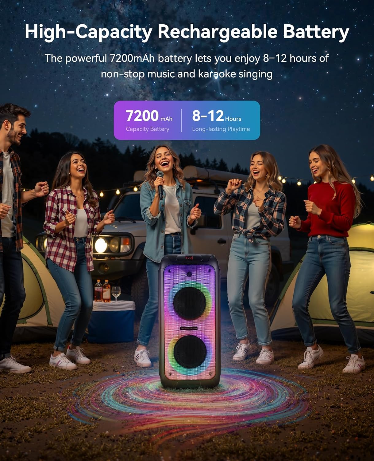 GKD80 Karaoke Machine for Adults with 2 Wireless UHF Microphone, 600W Peak Bluetooth Speaker with Dual 8'' Subwoofers