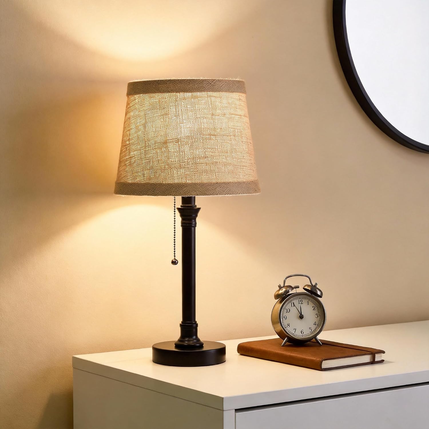 19.5" Small Table Lamp for Bedroom - Bedside Lamps for Nightstand | Black Rustic Table Lamp for Living Room with Fabric Shade