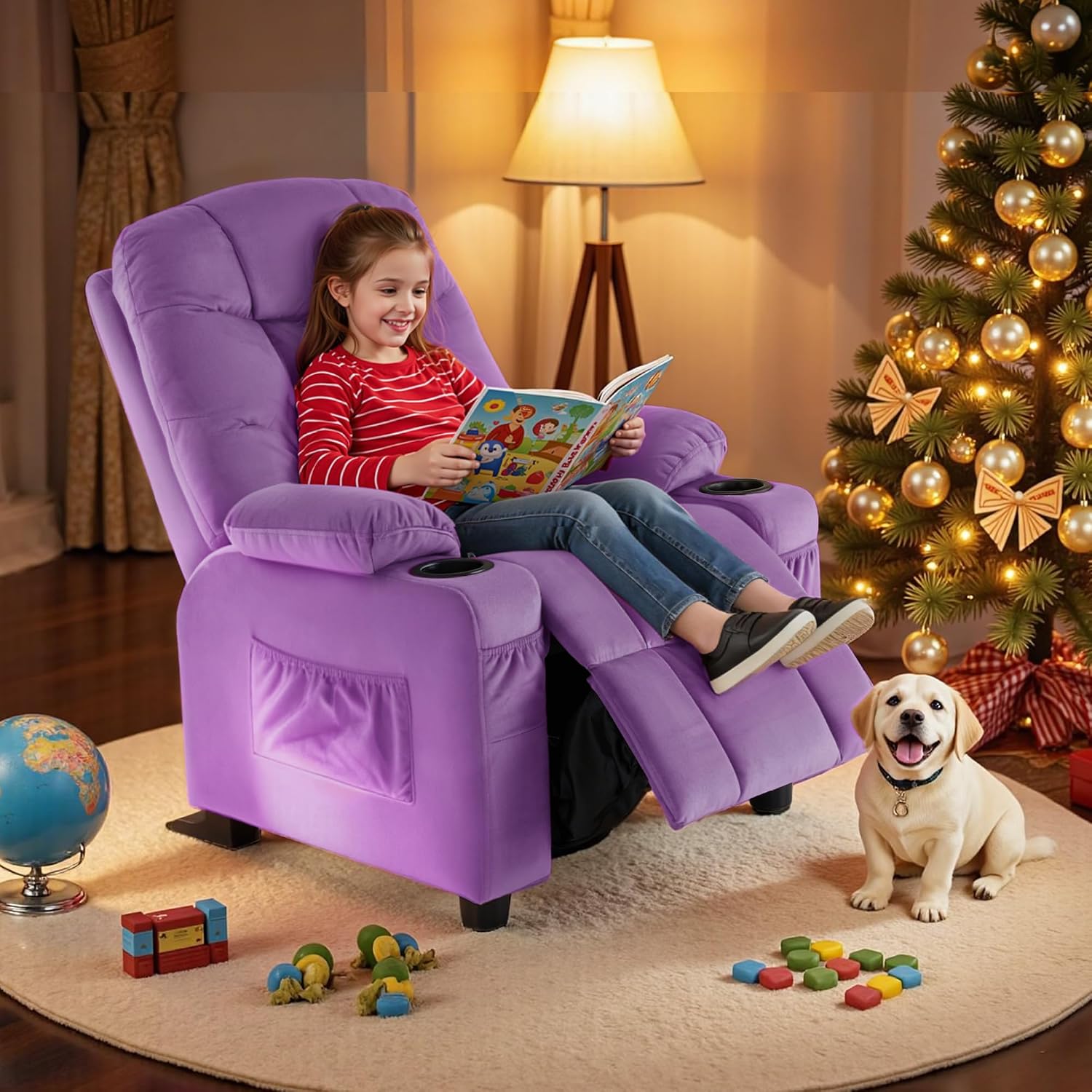 MCombo Big Kids Recliner for Ages 3+, Toddlers Recliner 7355 Velvet, Blue
