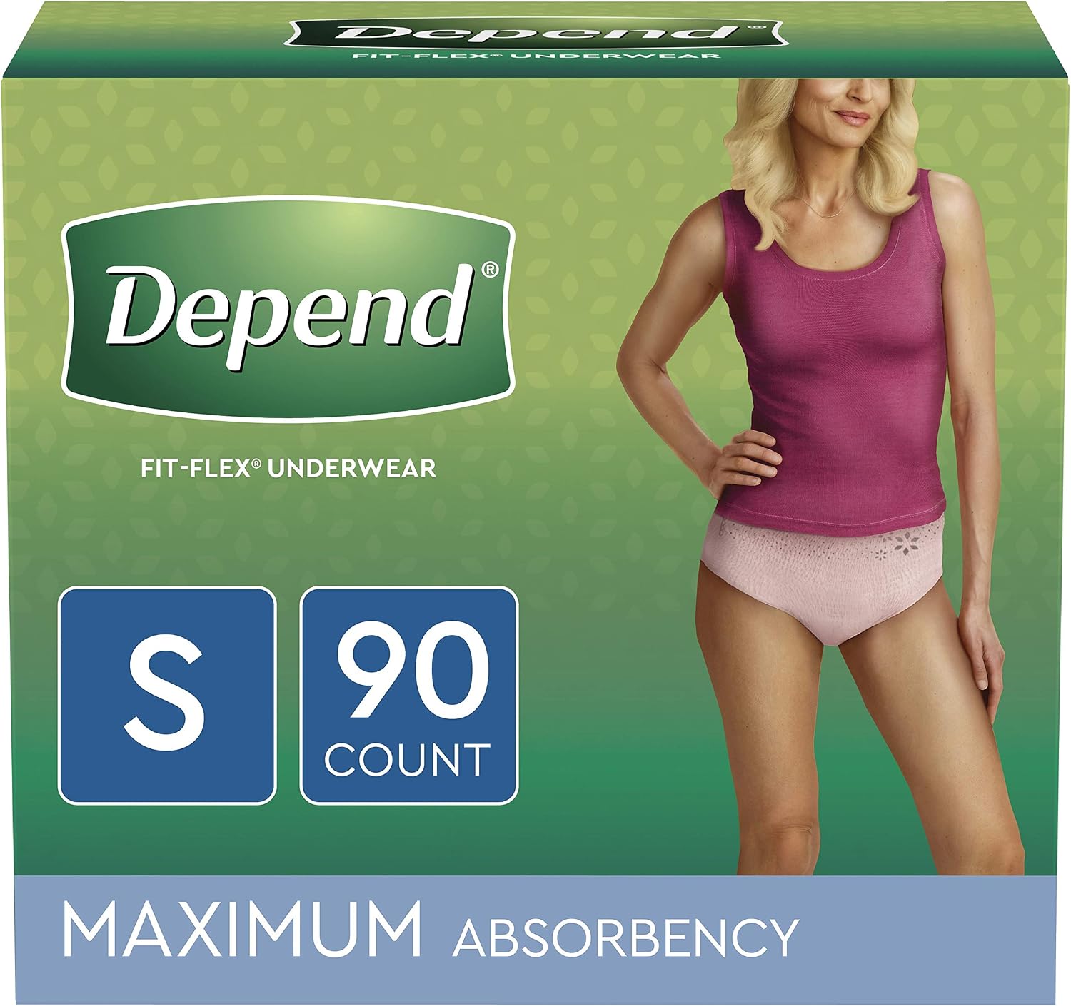 Depend FIT-FLEX Incontinence Underwear for Women, Disposable, Maximum Absorbency, Large, Blush, 52 Count (2 Packs of 26) (Packaging May Vary)
