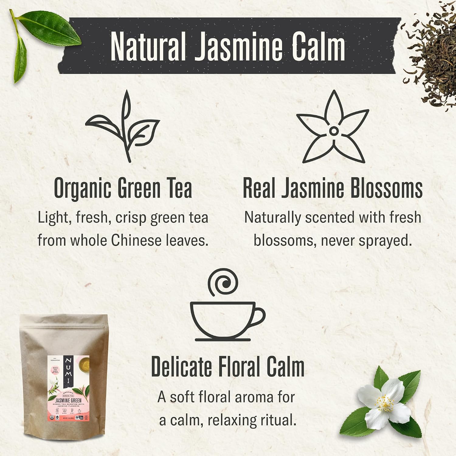 Numi Gunpowder Loose Leaf Green Tea - Organic Tea Leaves - 16 Ounces - Brews 200 Cups - Medium Caffeine Green Tea
