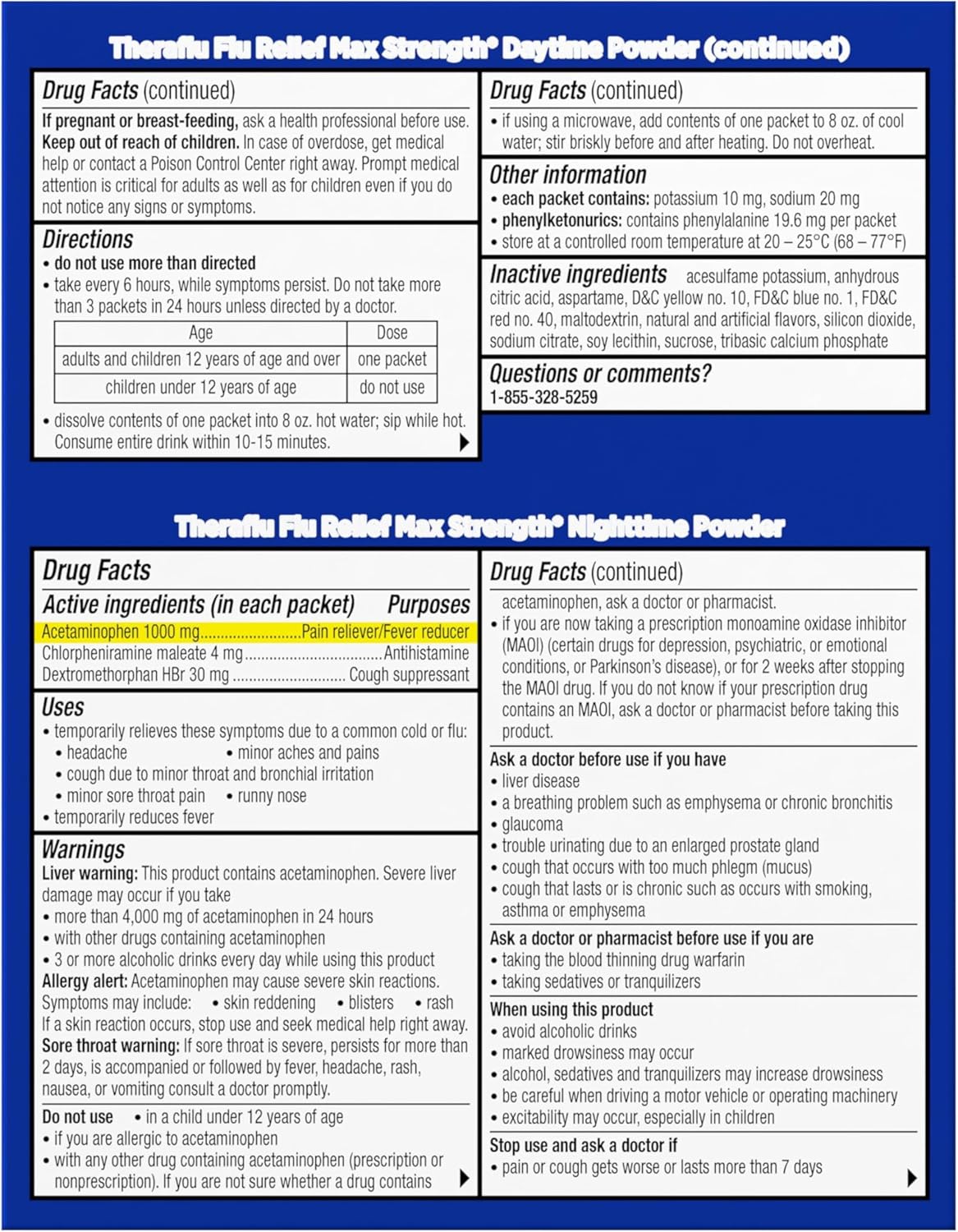 Theraflu Day and Night Pack, Severe Cold Relief, 18 Packets | Honey Lemon Flavor, Cold, Cough, and Flu Relief Powder for Use in Hot Liquids