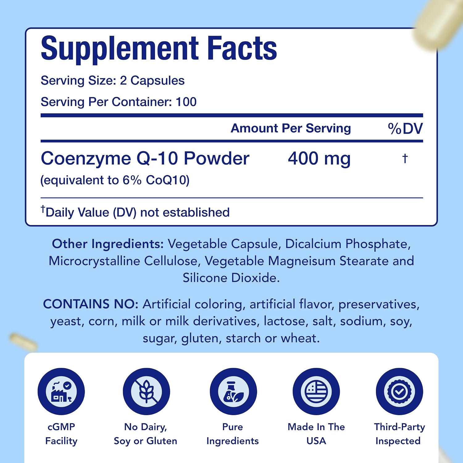 CoQ10 400mg Capsules | Vegan Friendly Coenzyme Q10 400mg per Serving from Easy Absorption Ubiquinone Supplement for Skin Heart and Energy Support