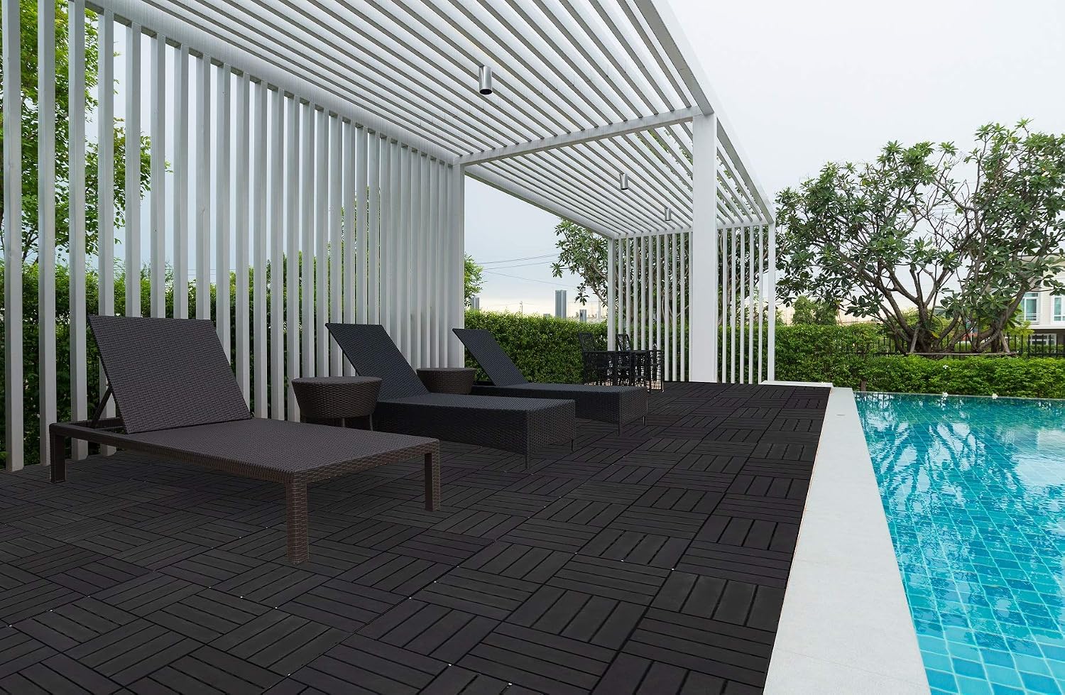 ASTEROUTDOOR Interlocking Deck Tiles Plastic Waterproof Outdoor Flooring 12" x 12" for Patio Garden Deck Poolside Indoor Outdoor, 10 pcs, Gray