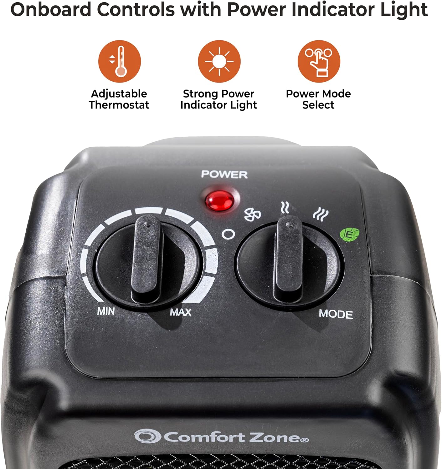Comfort Zone CZ442E Personal Energy Save Ceramic Heater - 1500W Portable with Adjustable Thermostat, Tip-Over Switch & Overheat Protection, Black