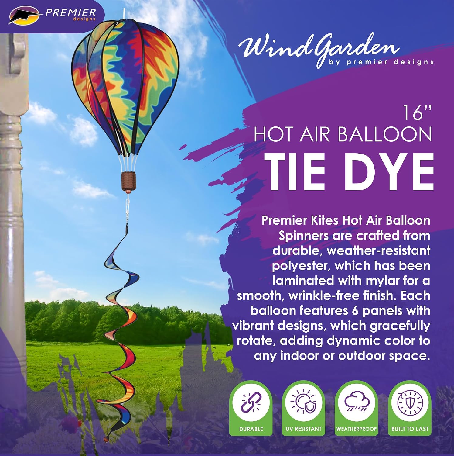 Hot Air Balloon Hanging Garden Spinner 16" - Vibrant Patriotic Design, Weather-Resistant Outdoor Decor, Durable & Lightweight for Patios, Yards, and Gardens - Eye-Catching Wind Spinner