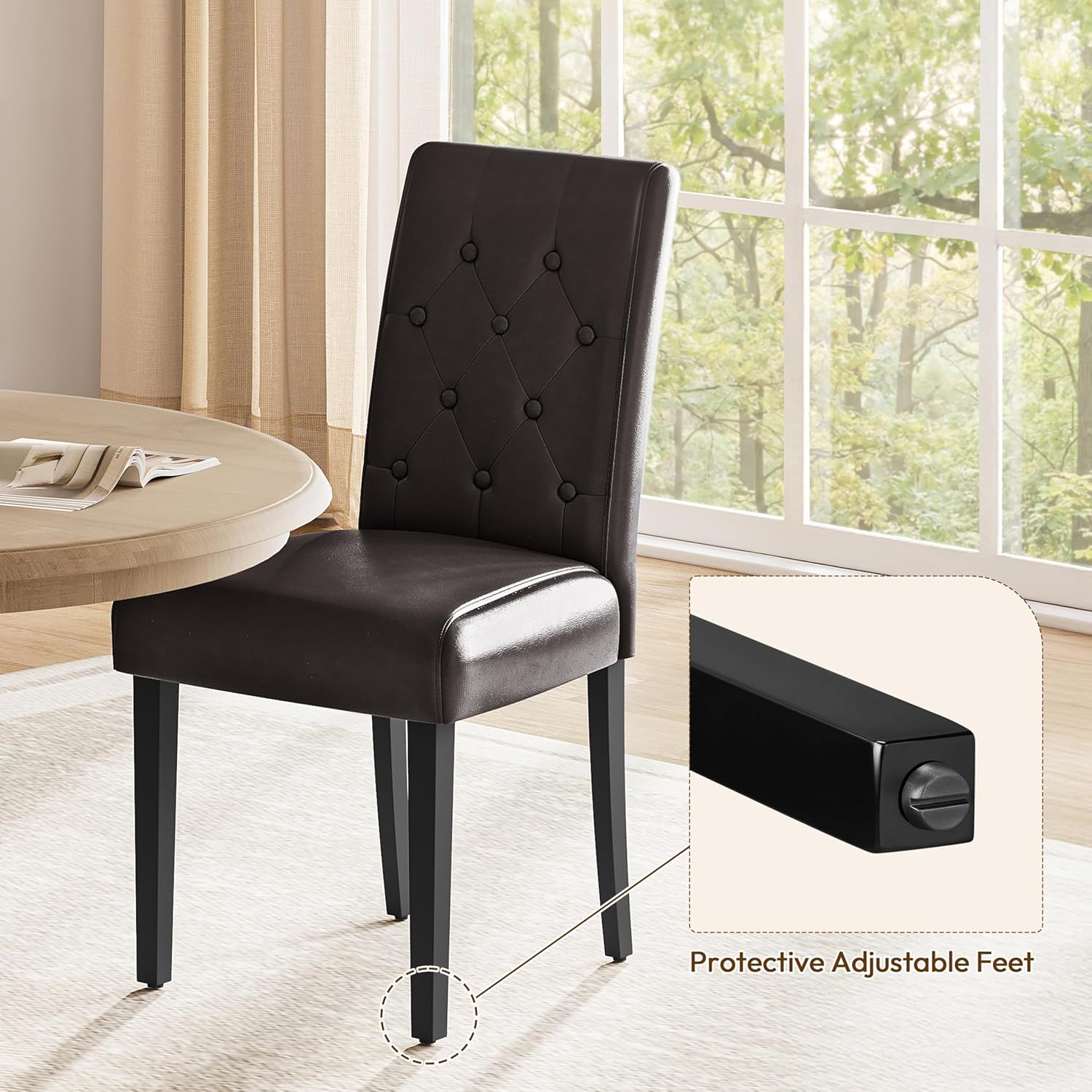 Yaheetech Dining Chairs Set of 2 Button Tufted Kitchen Chairs Brown