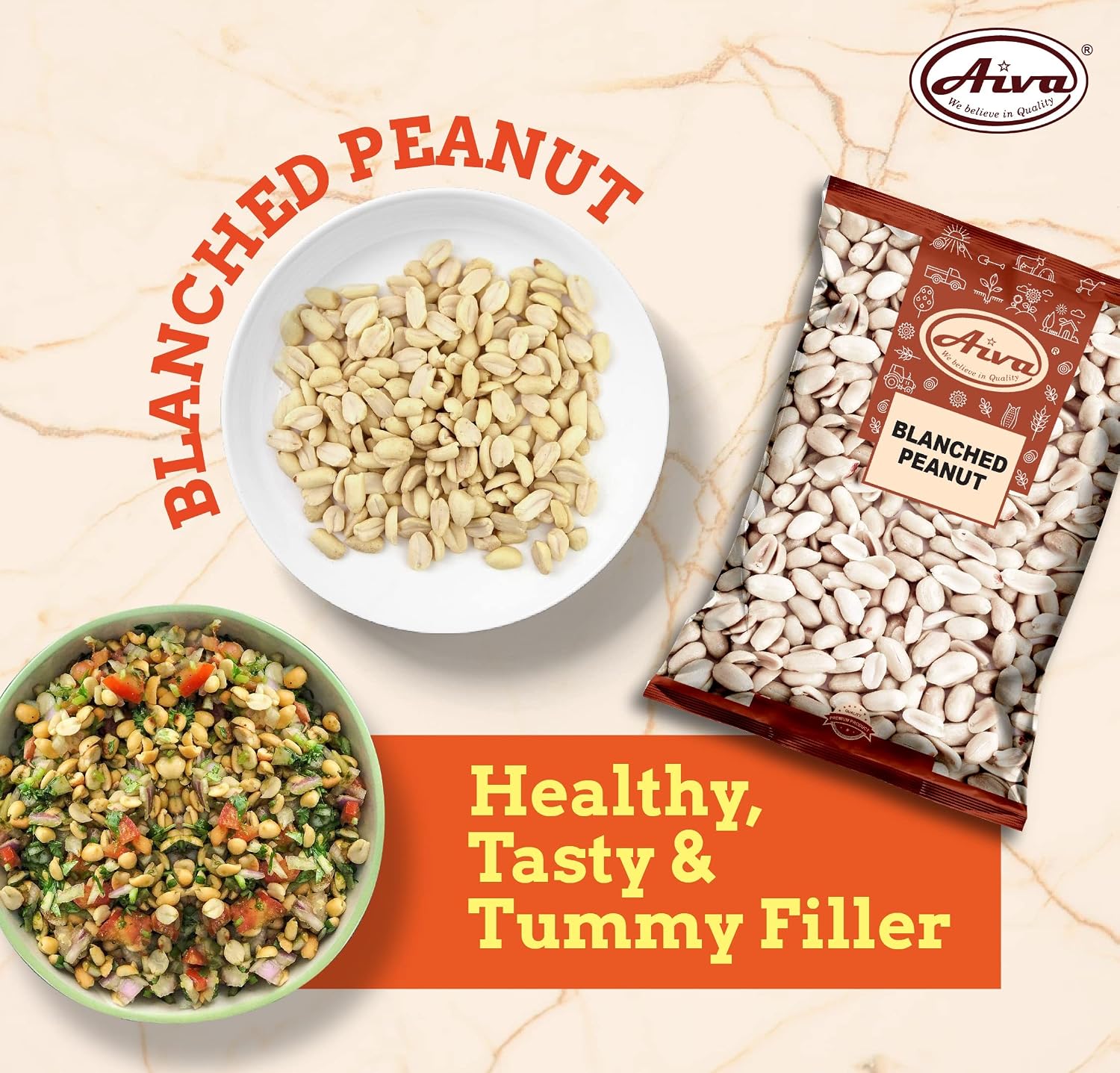 Aiva Blanched Peanuts Skinless, Blanched Raw, Uncooked Gourmet Quality Nut USA Grown 5 LB