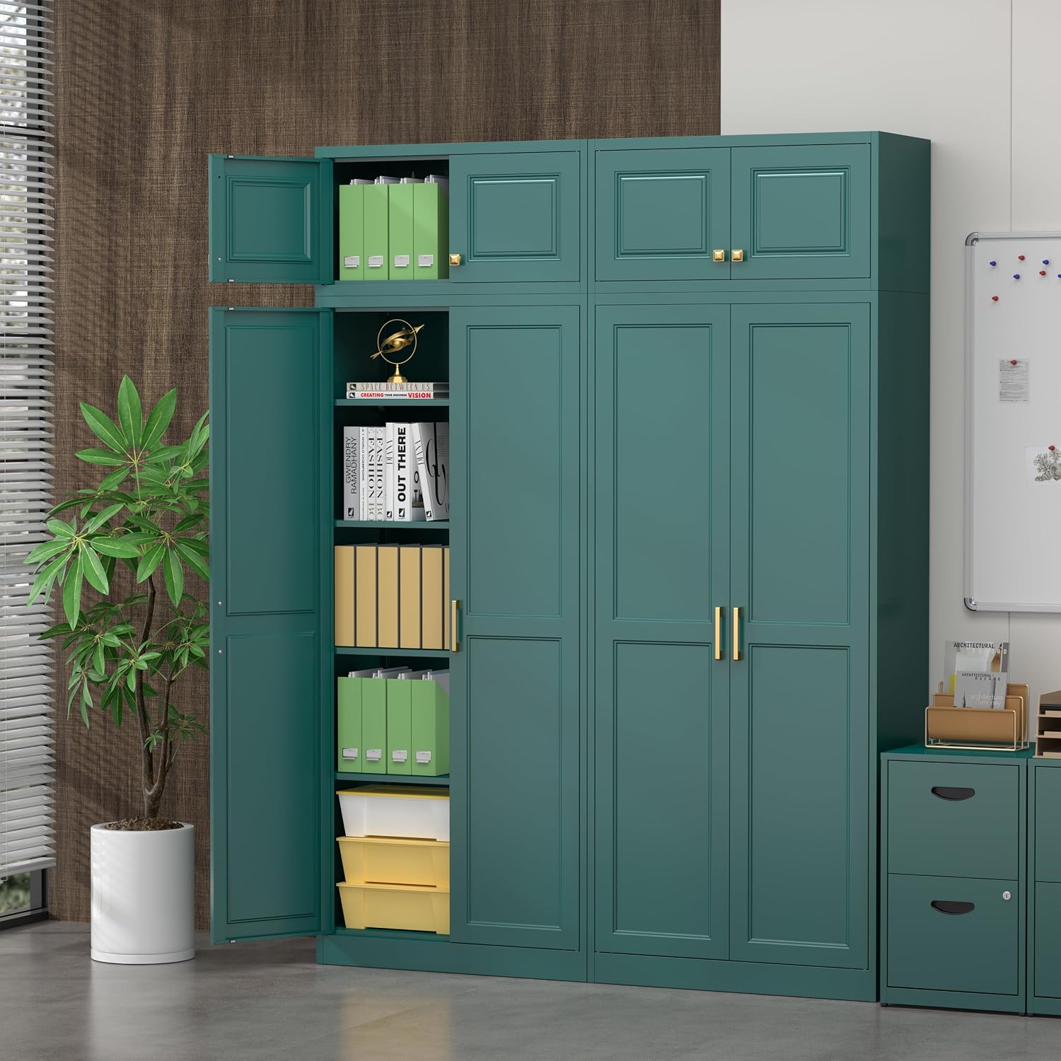 Steeloong 71"Metal Pantry Storage Cabinet with Doors & 4 Adjustable Shelves | Kitchen Pantry Cabinet,White Kitchen Cabinet with 2 Gold Handles,Tall Cabinet for Livingroom,Pantry, Bathroom,Kitchen