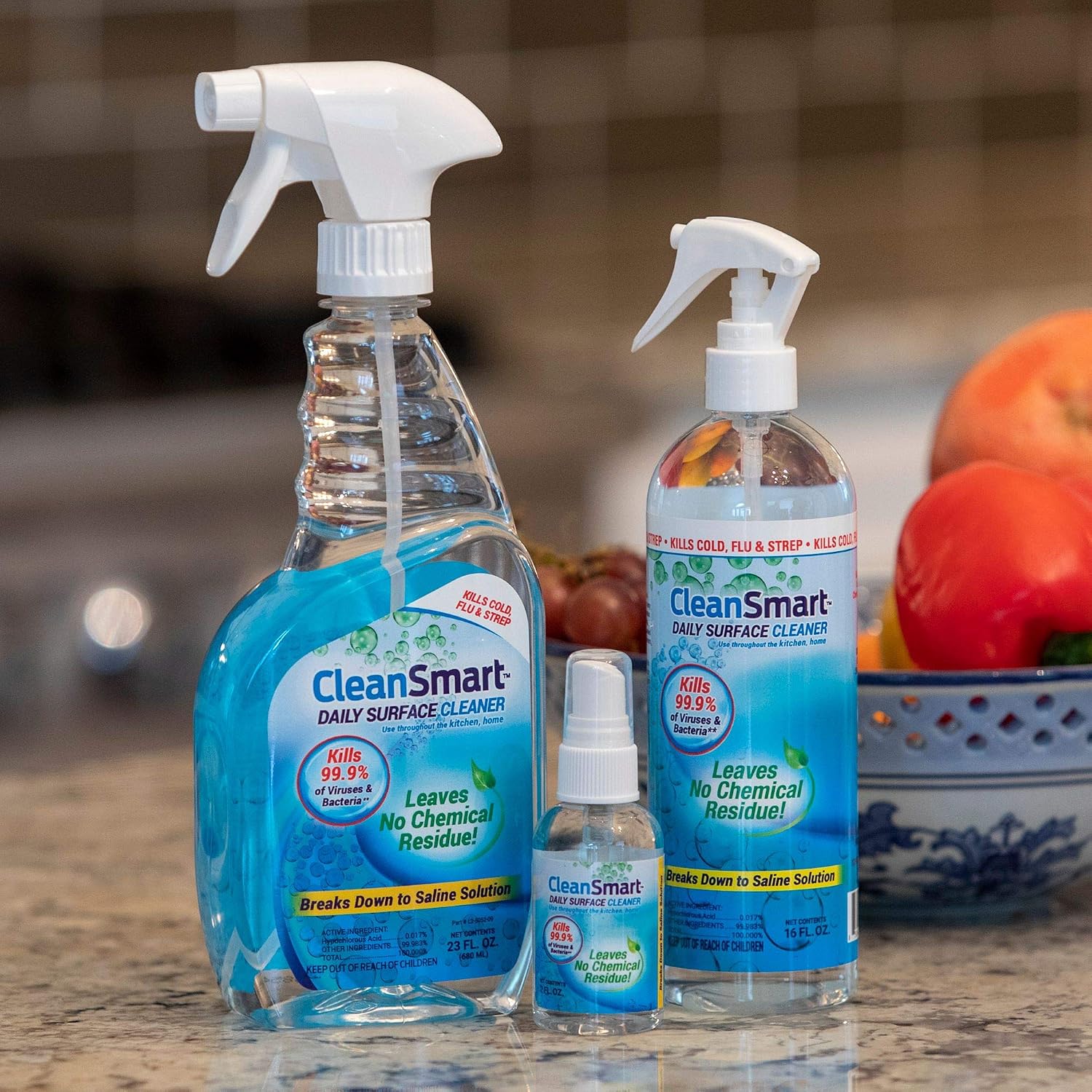 CleanSmart Daily Surface Cleaner and Pet-Safe Disinfectant, 23 oz (2 pack) | Hypochlorous Acid Spray Kills 99.9% of Viruses and Bacteria, No Harsh Residue, Food Contact Surface Sanitizer, No Rinse