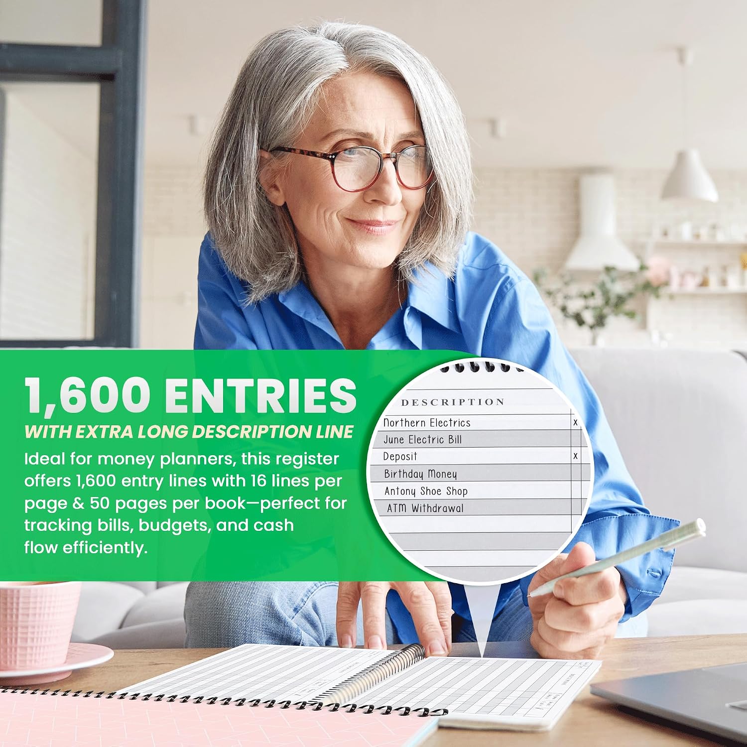 The Superior Register - Simple Account Tracker - Big Checkbook Register & Financial Ledger - Debit Card Register - Bank Register - 1 Pack, Teal, Wide Edition