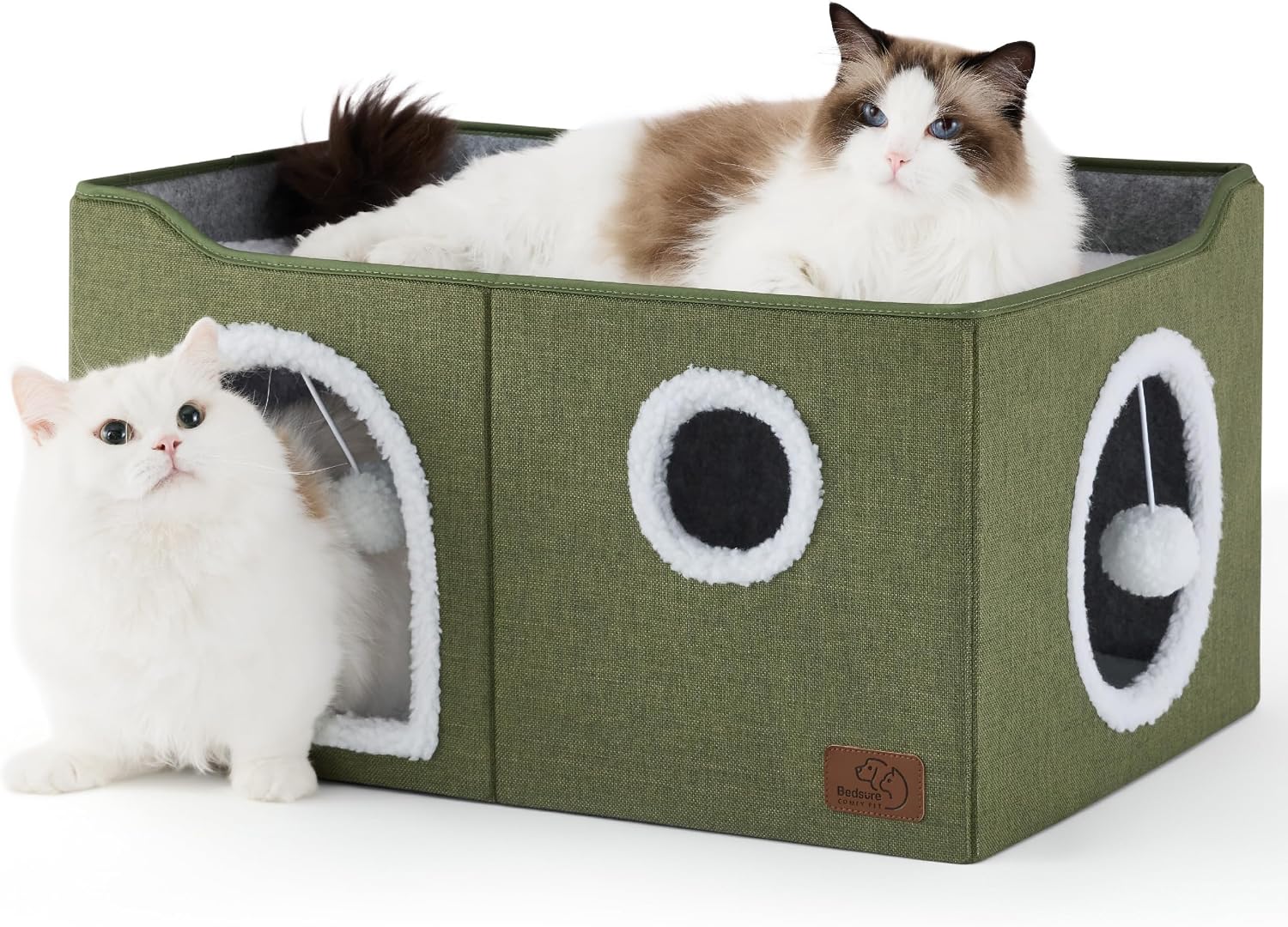 Bedsure Cat House Bed for Indoor Cats with Fluffy Ball and Scratch Pad,Grey