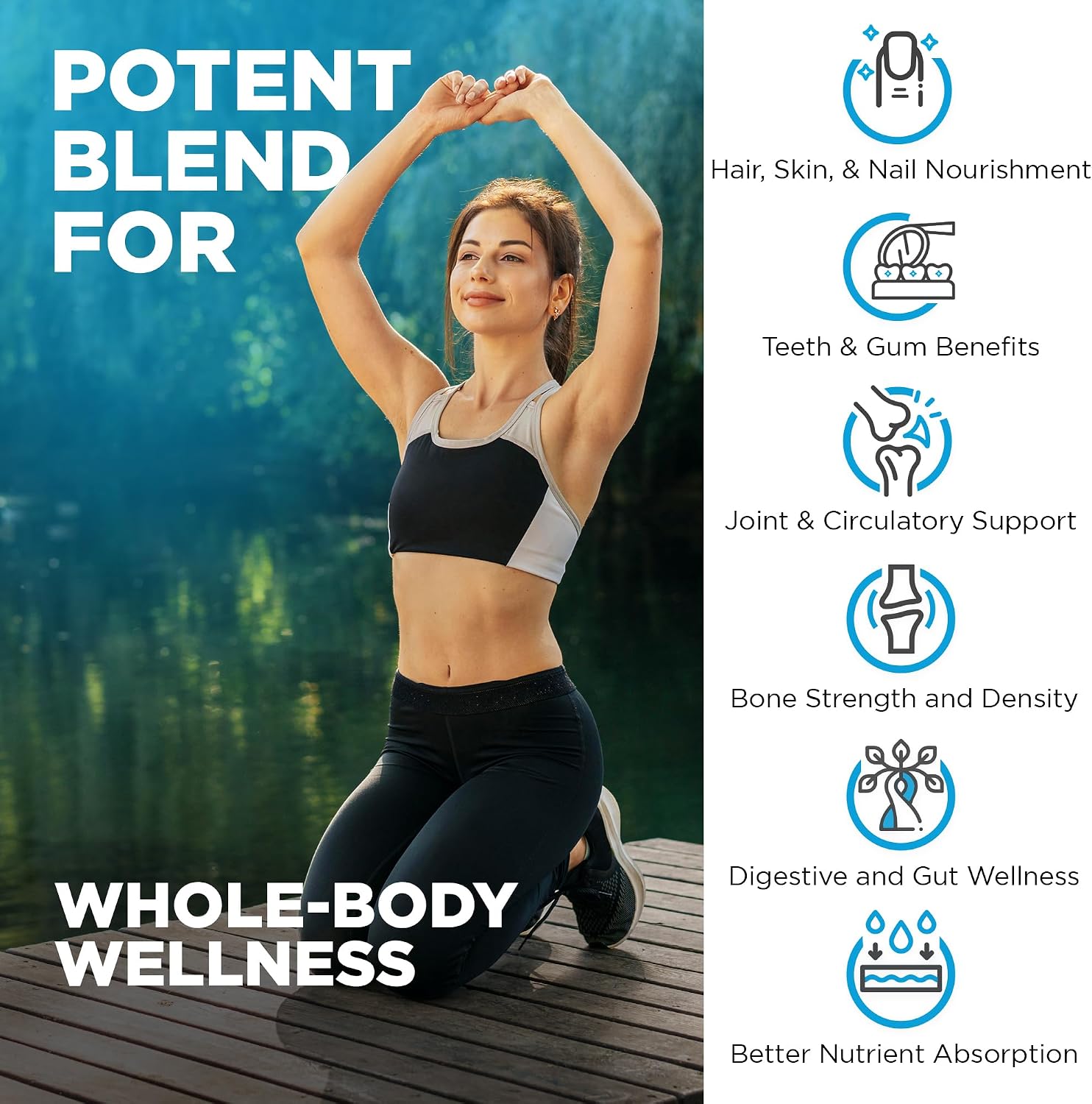 Nutrivein Multi Collagen Peptides Pills 2250 mg - 180 Capsules, 5 Types | Types I, II, III, V, X hydrolyzed peptides for women and men. Supports hair