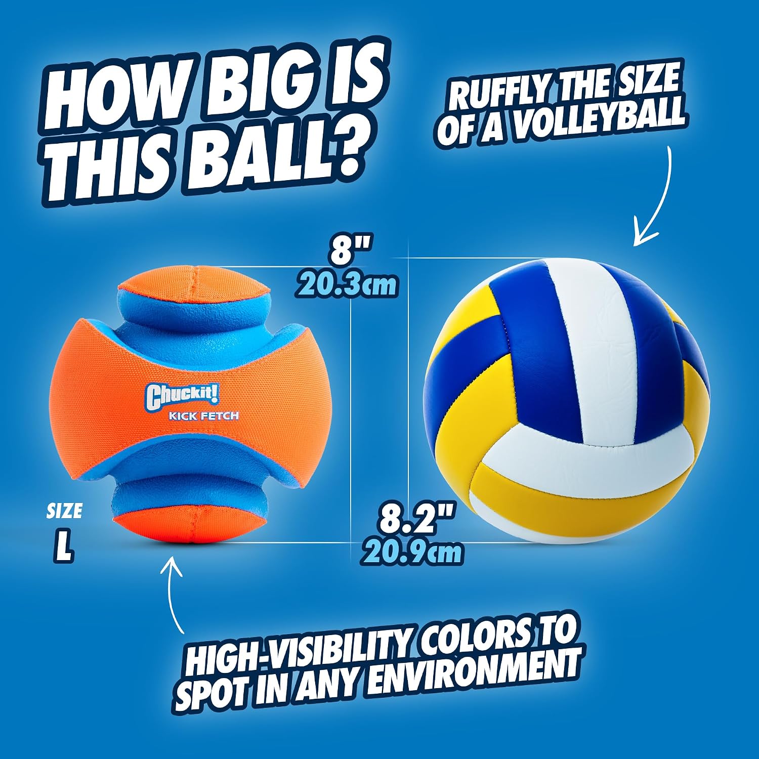 Chuckit! Kick Fetch Ball Dog Toy, Floats in Water, Large 8 Inch Diameter | Durable rubber and foam build, interactive play design, great for pool or lake sessions, built for big breed dogs each day