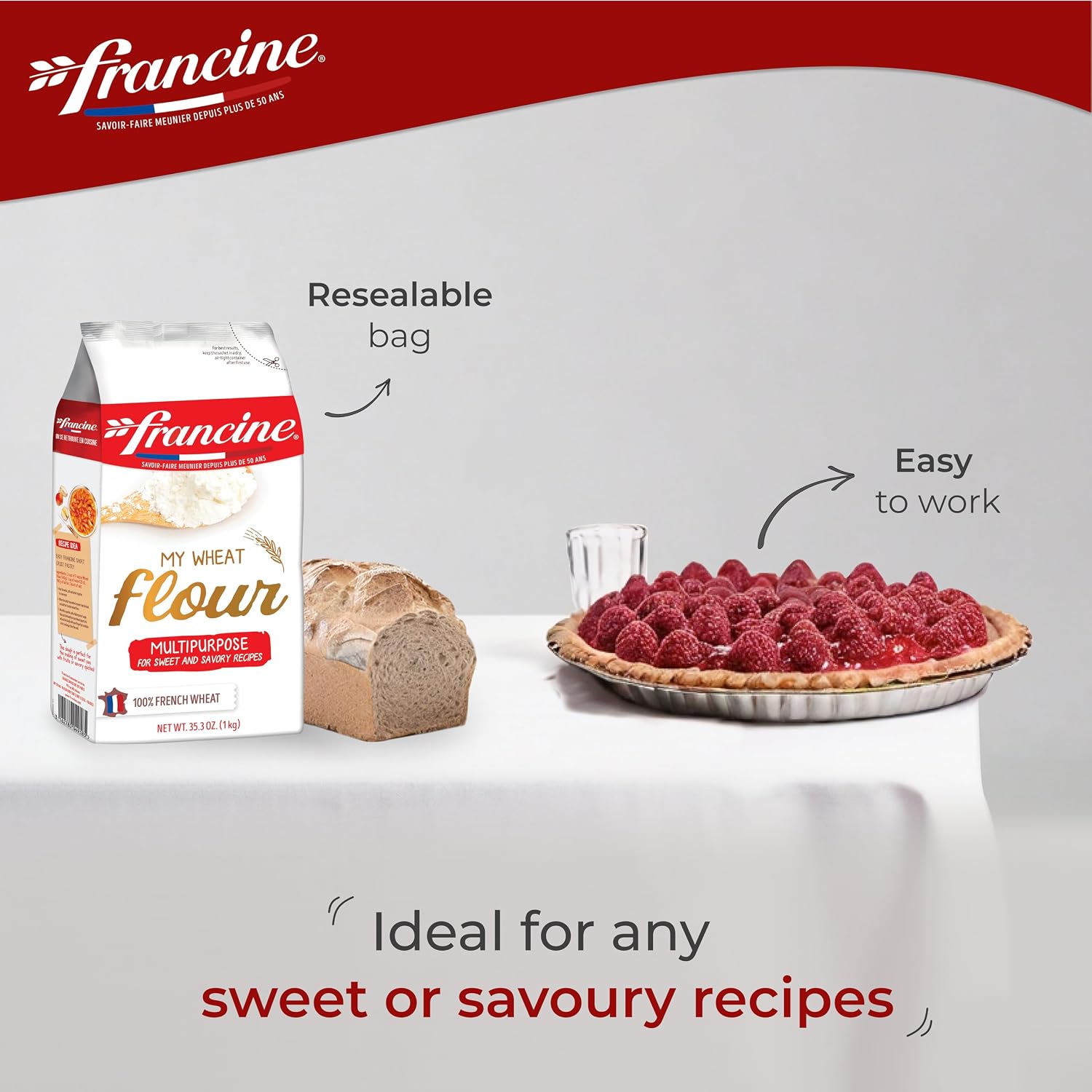 Francine T65 All-Purpose French Flour, Unbleached, 10% Protein, 2.2lb (2-Pack)