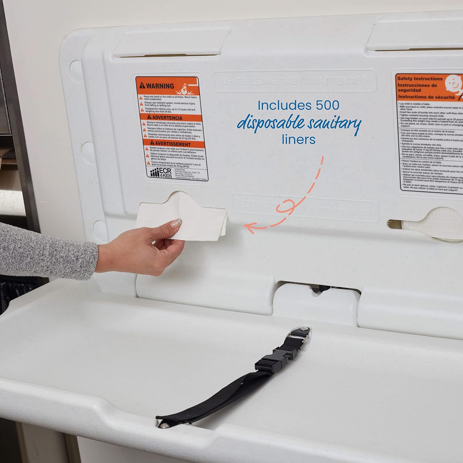 ECR4Kids Horizontal Wall-Mounted Baby Changing Station, Grey Speckled
