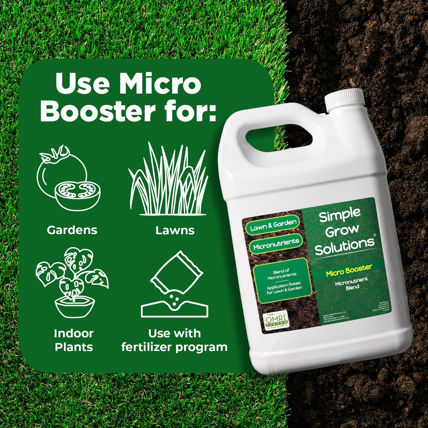 Organic Micronutrient Booster- Complete Plant & Turf Nutrients- Simple Grow Solutions- Garden & Lawn Fertilizer- Grower, Gardener- Liquid Food for Grass, Tomatoes, Flowers, Vegetables (32 Ounce)