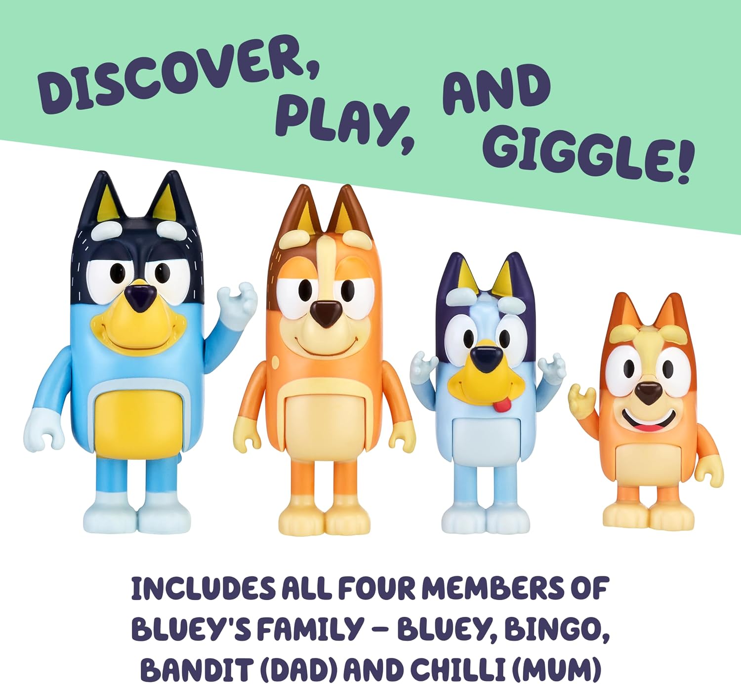 Bluey School Figurine Toys Pack of 4, Articulated Character Toys with Chloe, Rusty, and Calypso Figurines, Small Action Figures for Kids Ages 3+
