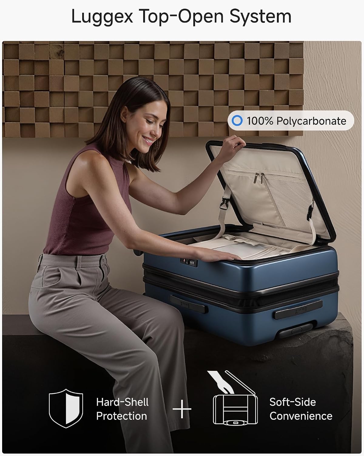 LUGGEX Checked Top Opening Expandable Suitcase, Black, 28" | Checked Luggage, Top Opening Design, 100% PC Hard Shell, Expandable Storage, TSA Approved Lock, 105L-115L Capacity, FX-Core