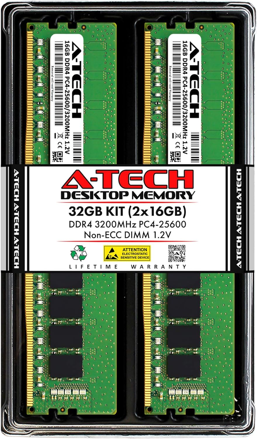 A-Tech 16GB DDR4 3200 MHz UDIMM PC4-25600 (PC4-3200AA) CL22 DIMM Non-ECC Desktop RAM Memory Module