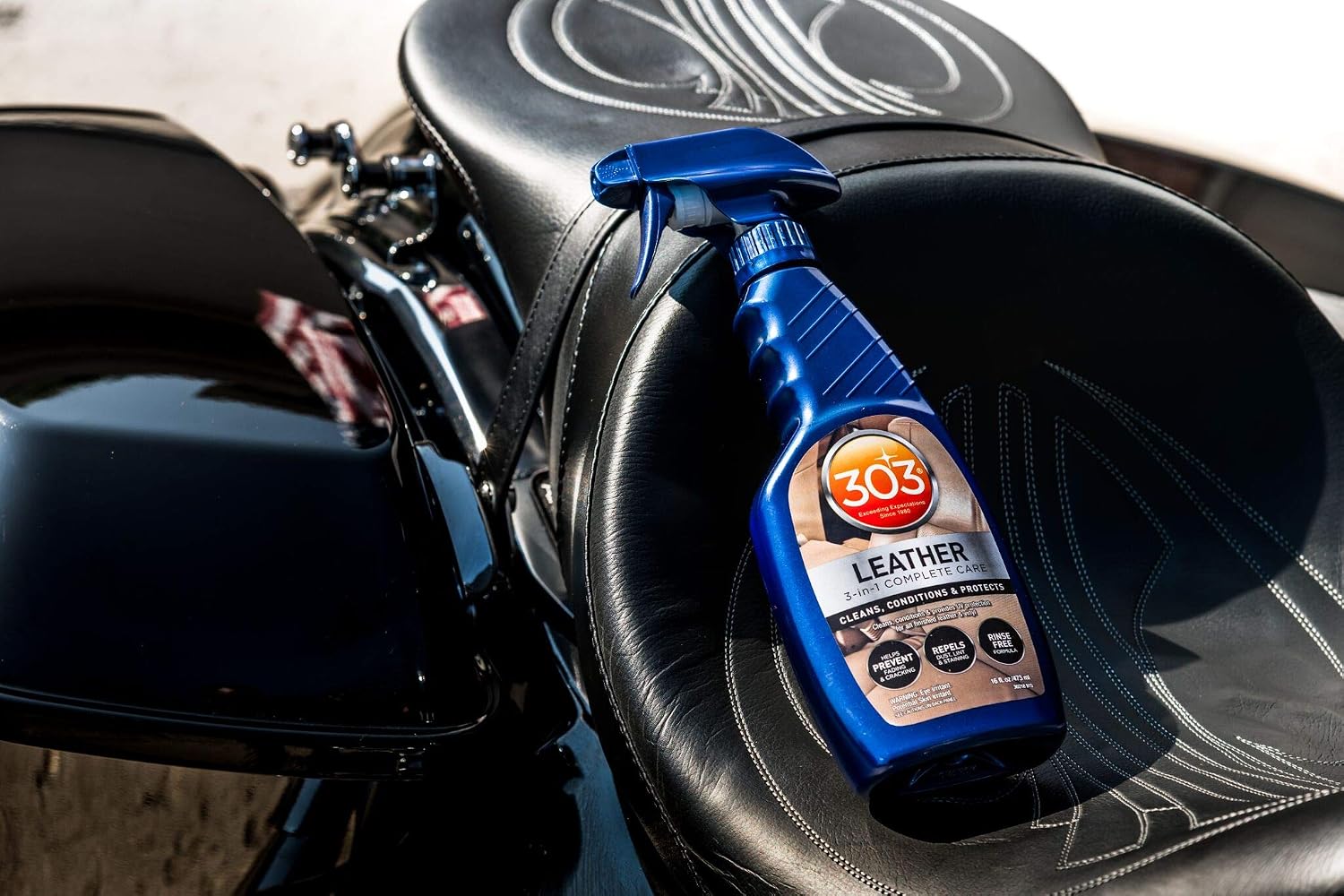 303 Products Leather 3-In-1 Complete Care - Cleans, Conditions, & Protects - Helps Prevent Fading & Cracking - Rinse Free Formula - Repels Dust, Lint, & Staining, 16 fl. oz. (30218CSR) Packaging May Vary