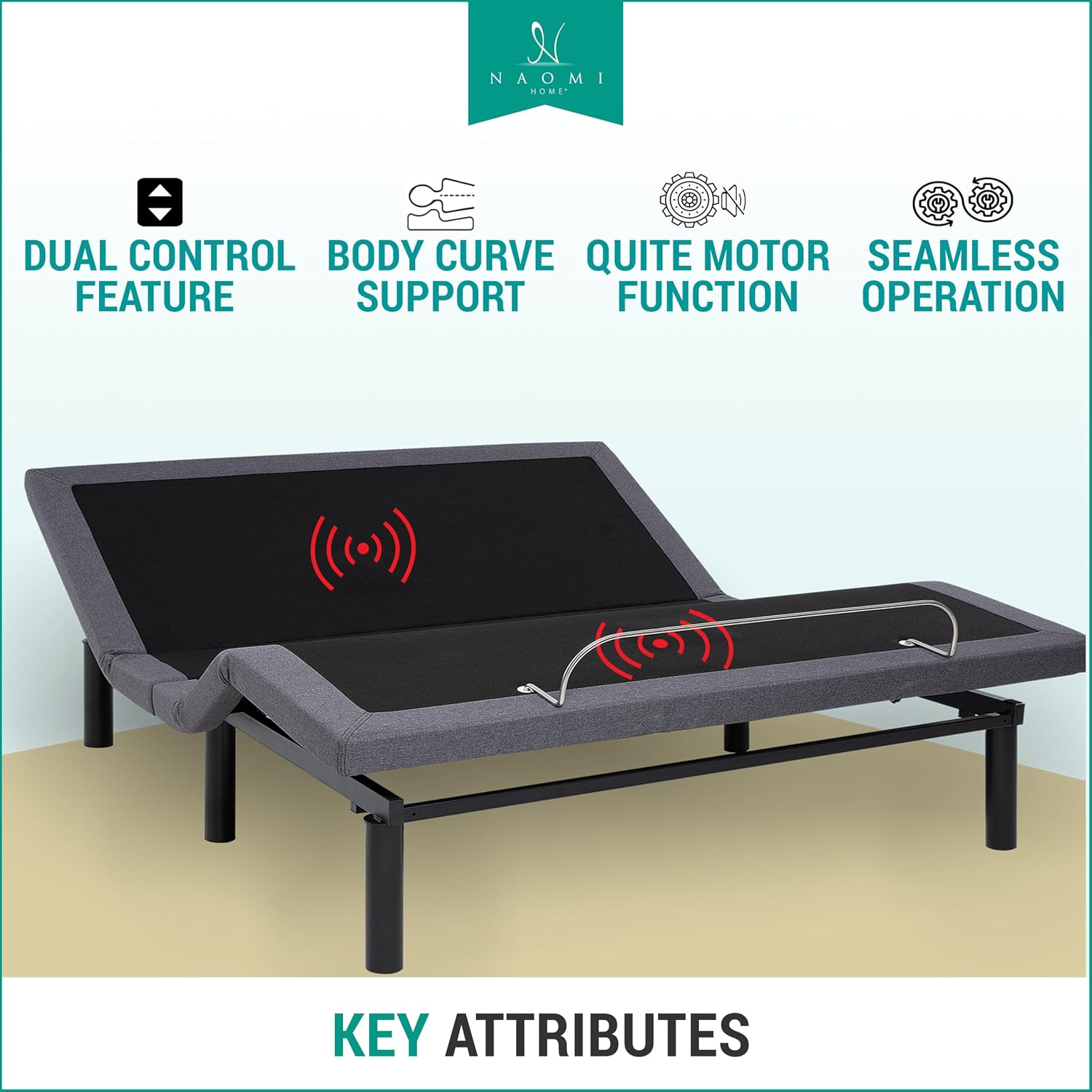 Naomi Home Idealbase Twin XL Adjustable Bed Frame with Lumbar Support | Twin Xl Adjustable Bed With Lumbar Support, Head & Foot Incline, Massage, Usb Ports, Wireless Remote & Zero Gravity